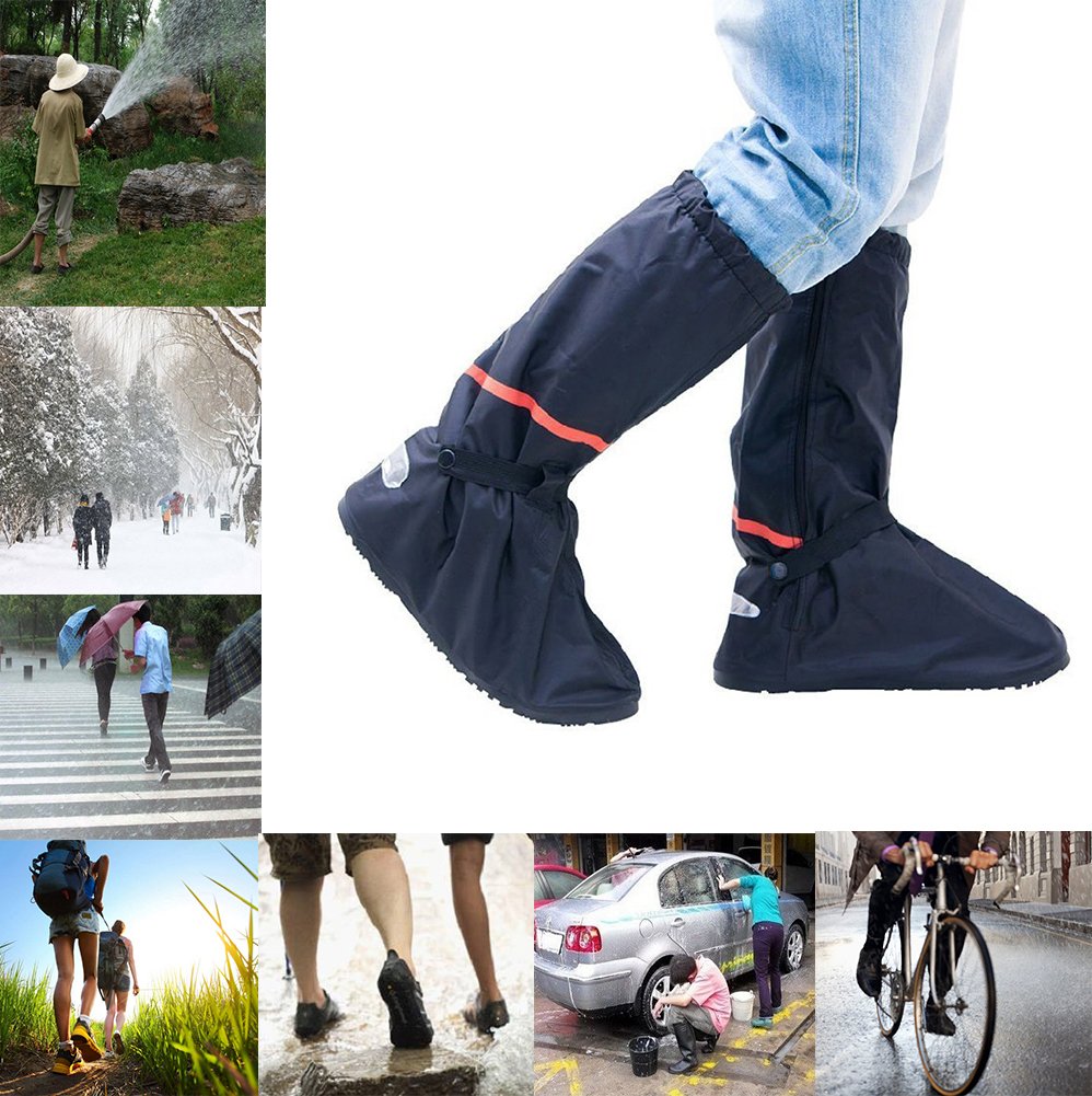 Whose Lemon Thicken PVC Reusable Zippered Women Men High Boots Waterproof Shoes Cover Rain/Snow Proof Shoes Covers Slip-resistant Wear-resistant Foldable Shoes Cover For Mortocycle Garden Hiking Camping Climbing Outdoor Activities XL Brand change to:Whose Lemon
