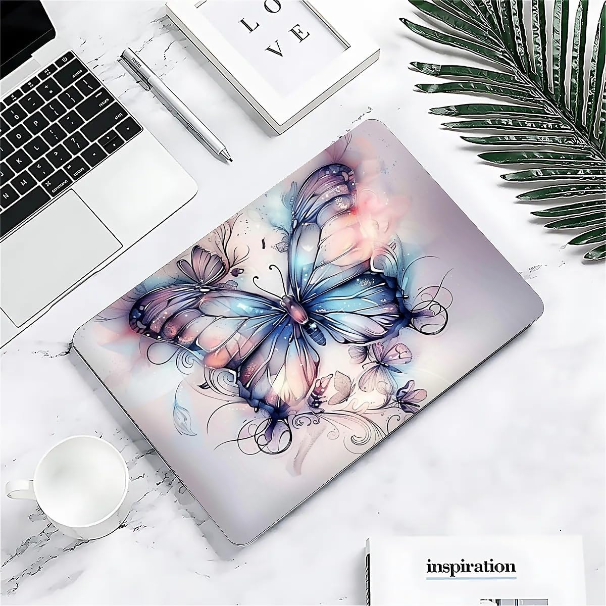 Compatible with MacBook Air 15 Inch 2023 2025 Release M2 A2941 M4 A3241 Plastic Black Computer Case for Girl Boy Fashion Pattern Dreamy Fantasy Blue Purple Pink Butterfly