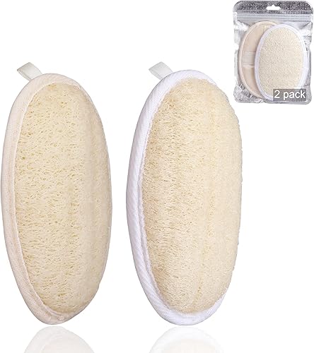 Paquete de 2 esponjas exfoliantes de esponja para ducha, exfoliante corporal para hombres y mujeres, eliminando la piel muerta, hechas con luffa