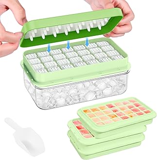 PHINOX Ice Cube Tray with Lid and Bin, 3 Pack Plastic Ice Cube Tray Molds, 84 pcs Ice Trays for freezer, Chilling Drinks, Whiskey & Cocktails, with Ice Container and Ice Scoop, BPA-Free