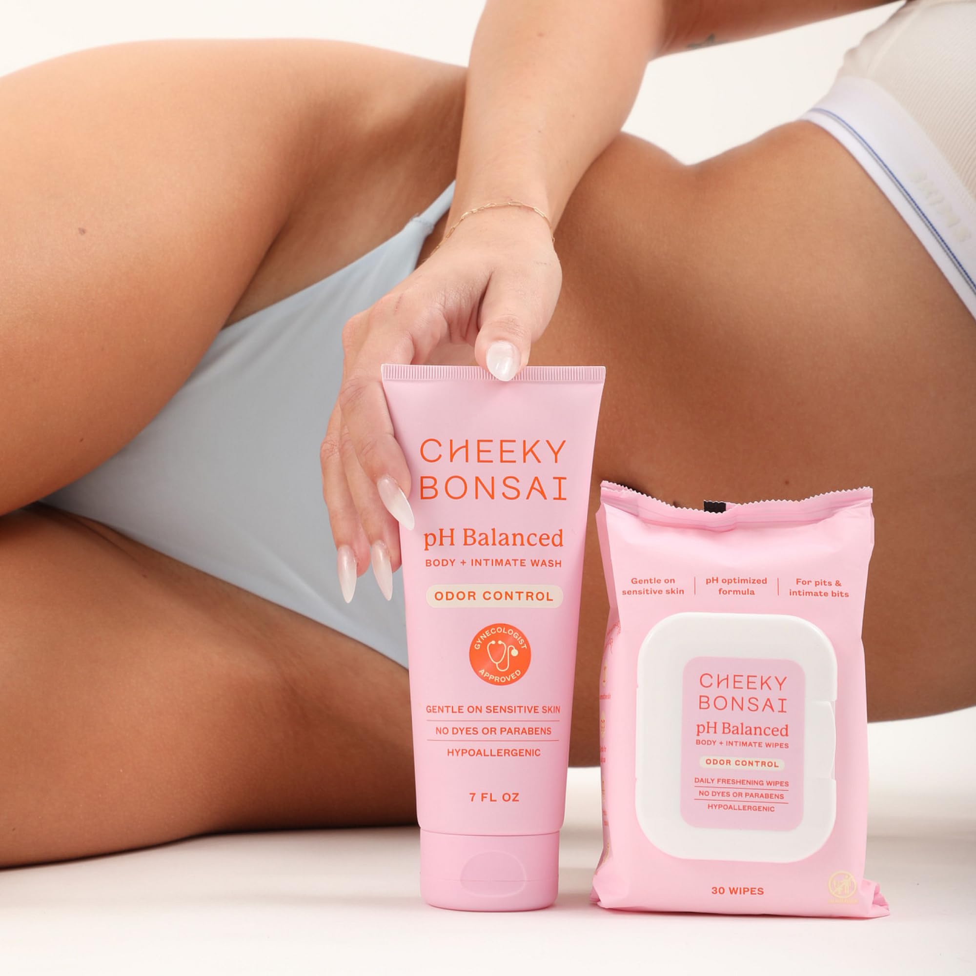 Cheeky Bonsai Daily Freshness Duo – Everywhere Wash (7 oz) + Prebiotic Intimate Wipes (30 ct) – pH Balanced, Moisturizing & Non-Irritating