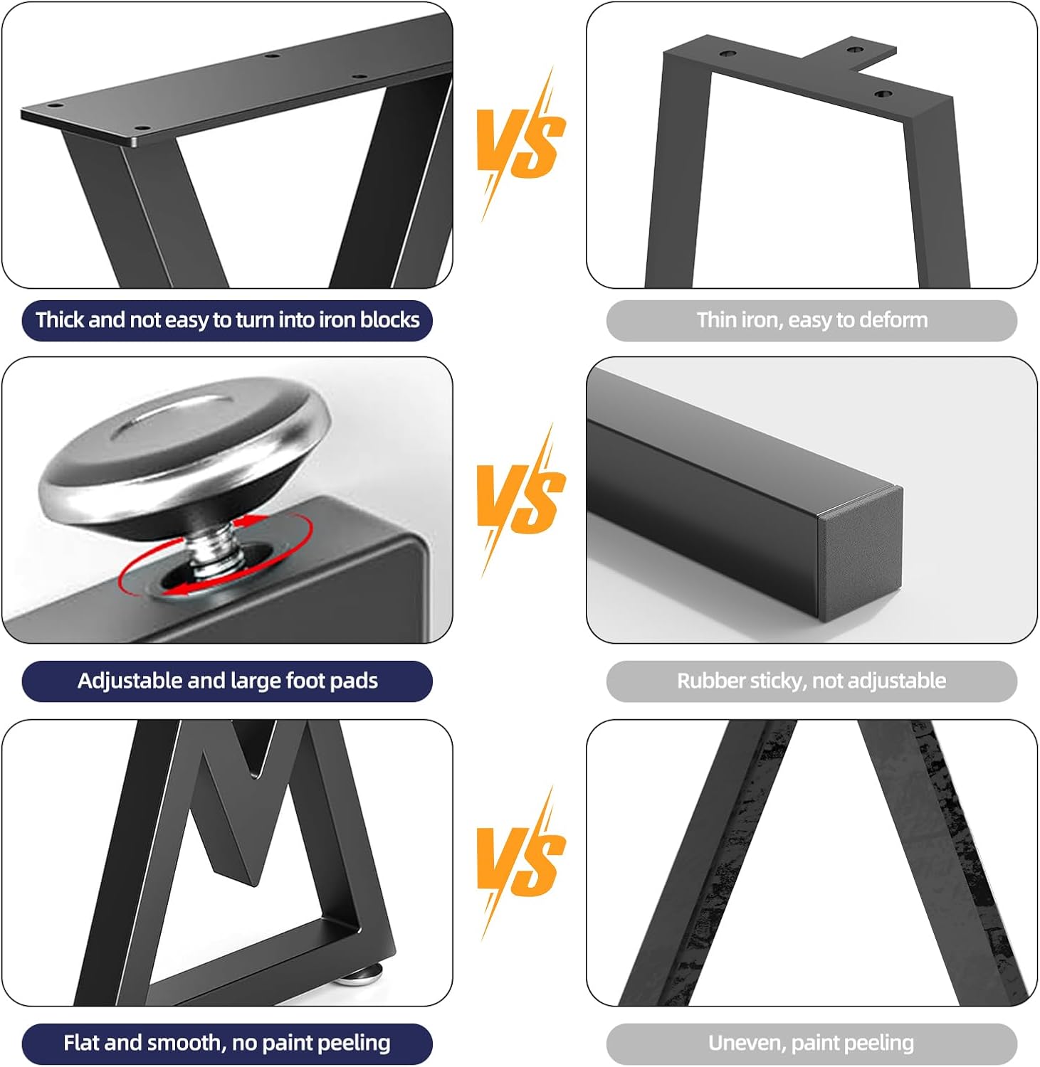 36 Metal Table Legs, Bench Legs Chair Legs, Heavy Duty Desk Legs Coffee Table Legs, Black Metal End Table Legs, DIY Furniture Legs (ZT-V-36IN)