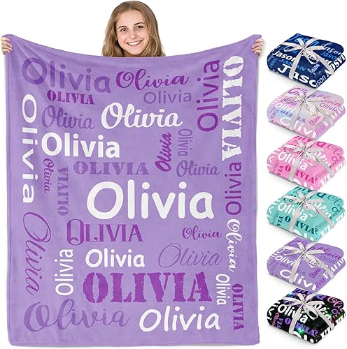 Miniatura 15 de Gudina Manta personalizada con nombre, manta con nombre personalizada para niños, personalizada para mujeres y hombres Rosa,Verde,Azul marino,Rosa