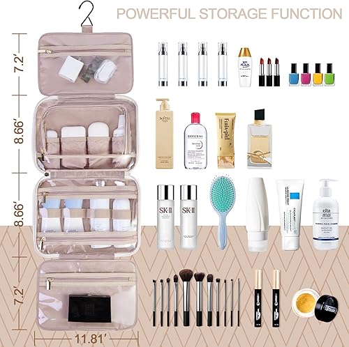 Miniatura 3 de VZAEMDEY Neceser de viaje para mujer, de piel sintética, resistente al agua, organizador de maquillaje con gancho para colgar, bolsa de cosméticos