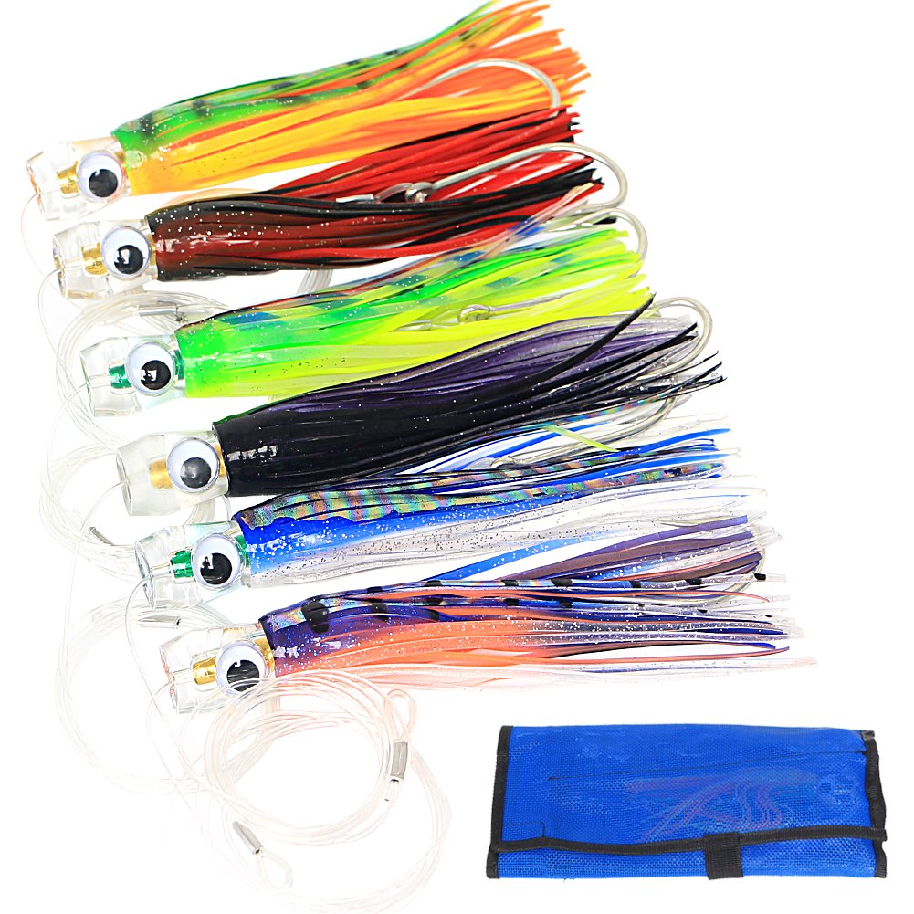 PUSTOR Squid Skirts Octopus trolling Lures Bass Fishing Lures Kits Bait Crankbaits Offshore Lure Pack of 6