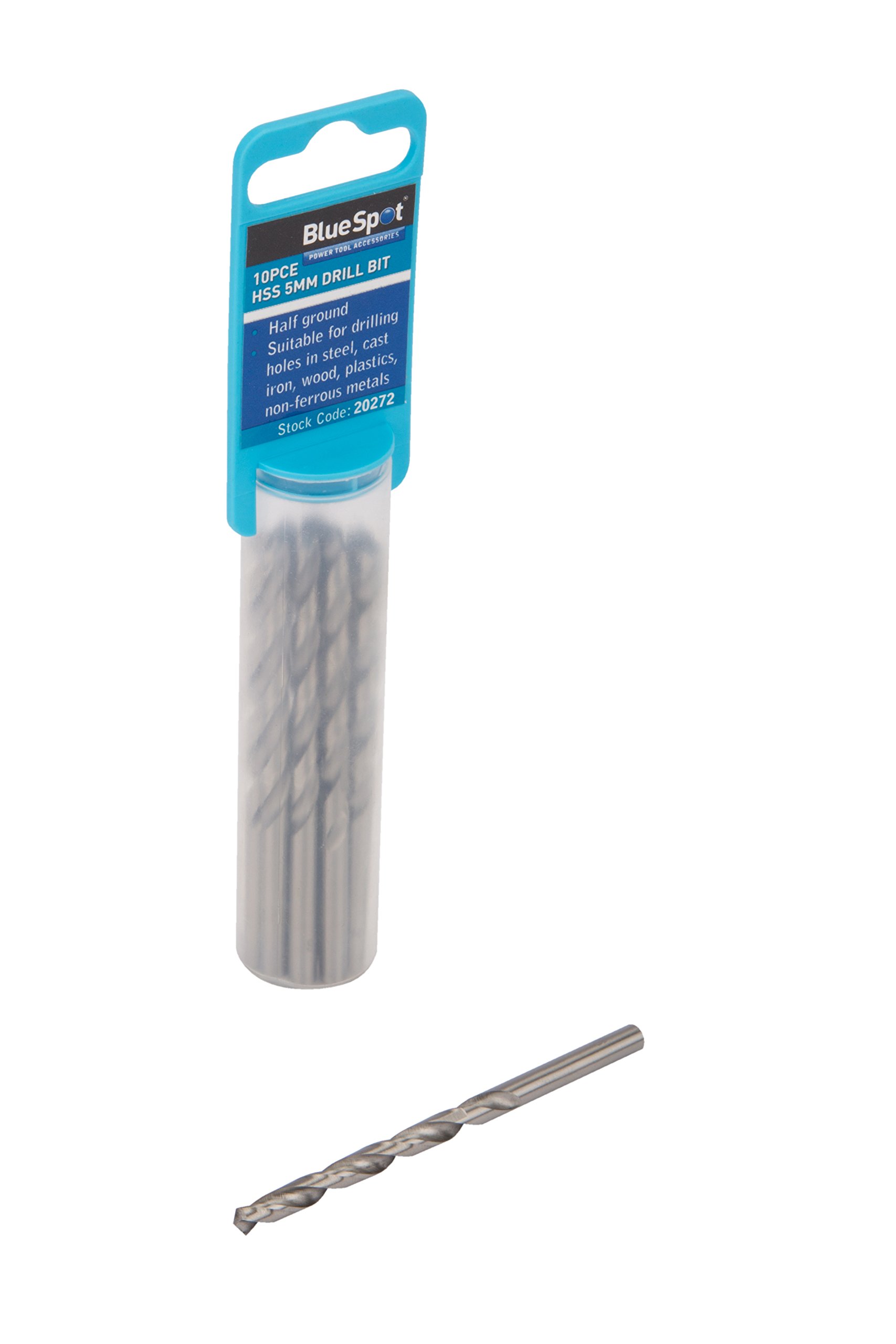 Blue Spot 20272 5 mm Half Ground HSS Drill Bits in Tube (10-Piece)