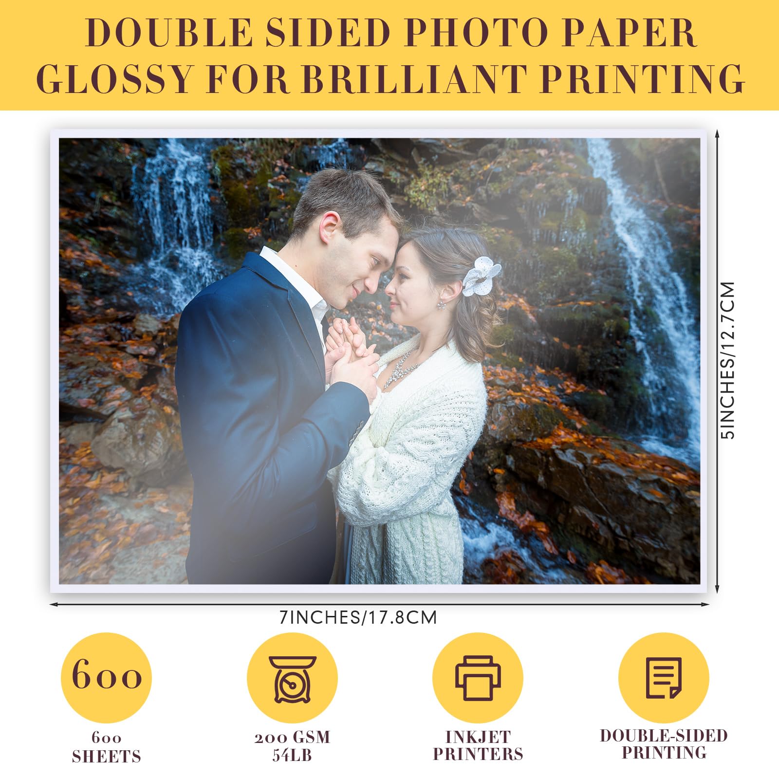Fainne Fotopapier, 12,7 x 17,8 cm, glänzend, doppelseitig, 24,5 kg, 9,5 mm, 200 g/m², Hochglanz-Karton, für Tintenstrahldrucker, Drucker, Bilder, Kalender, Grußkarten, Drucker, 600 Blatt
