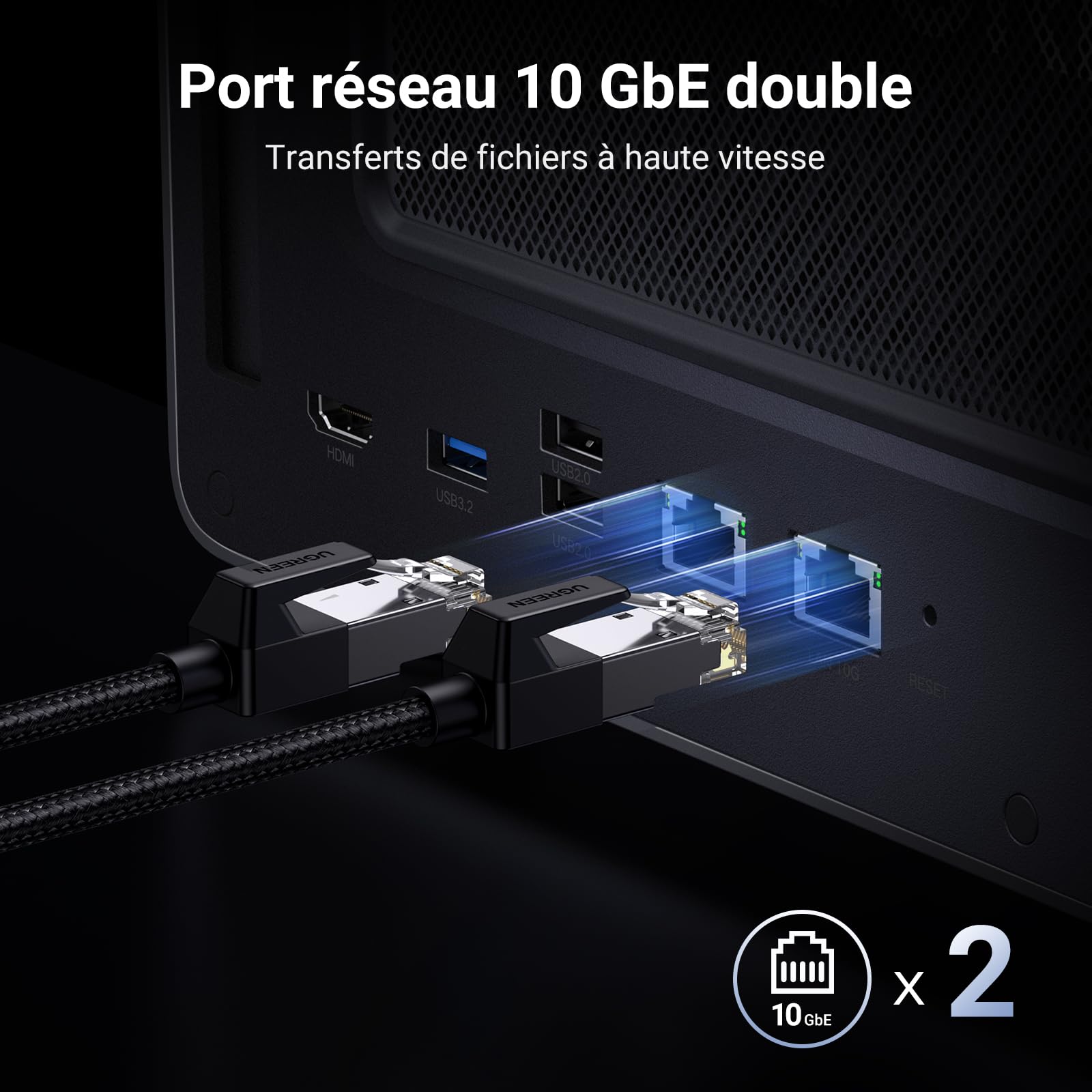 UGREEN NASync DXP8800 Plus, NAS de Bureau 8 Baies, processeur Intel i5 1235u 10 cœurs, 8 Go de RAM DDR5, SSD 128 Go, 2 Ports 10 GbE, 2 emplacements M.2 NVMe, HDMI 8K, 2 Ports TBT4 (sans Disque)
