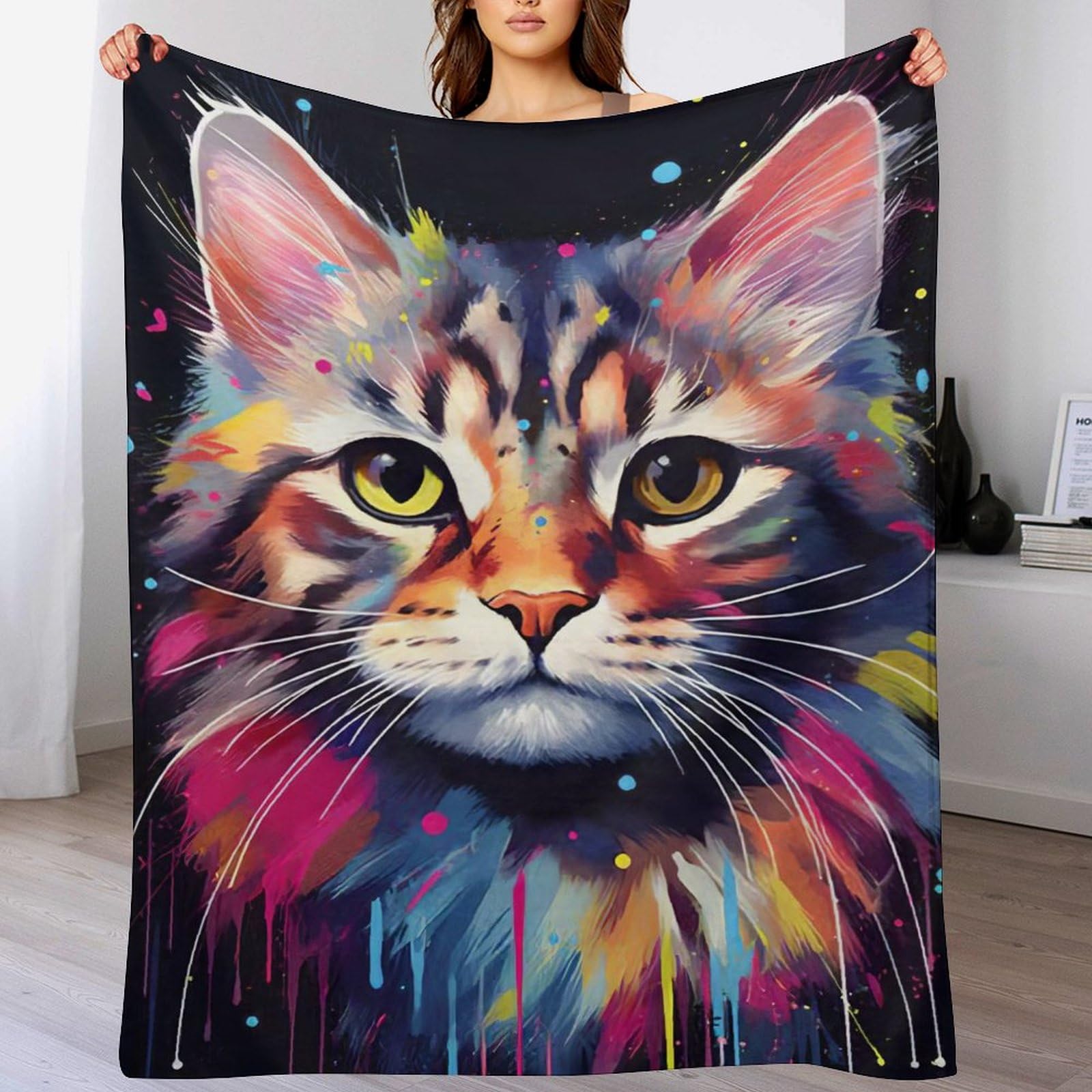 Plaid canapé taille 150x200 couverture polaire chat anti-froid en flanelle douce