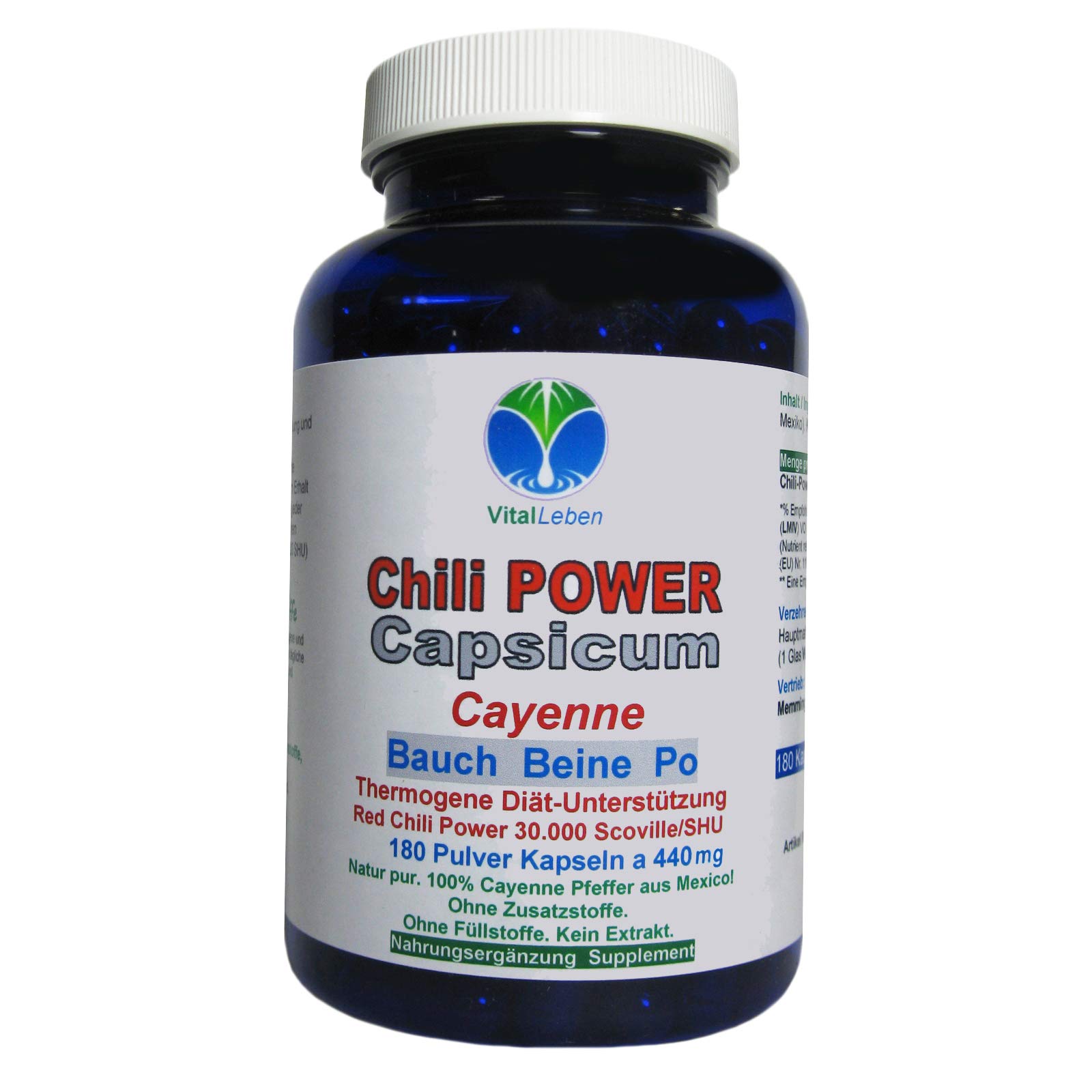 Red Chili Fat-BURNER CAPSAICIN Cayennepfeffer 180 Kapseln BAUCH BEINE PO "Fettbrenner" POWER-Diät Unterstützung & (Fett) Stoffwechsel. OHNE Zusatzstoffe 26595-180