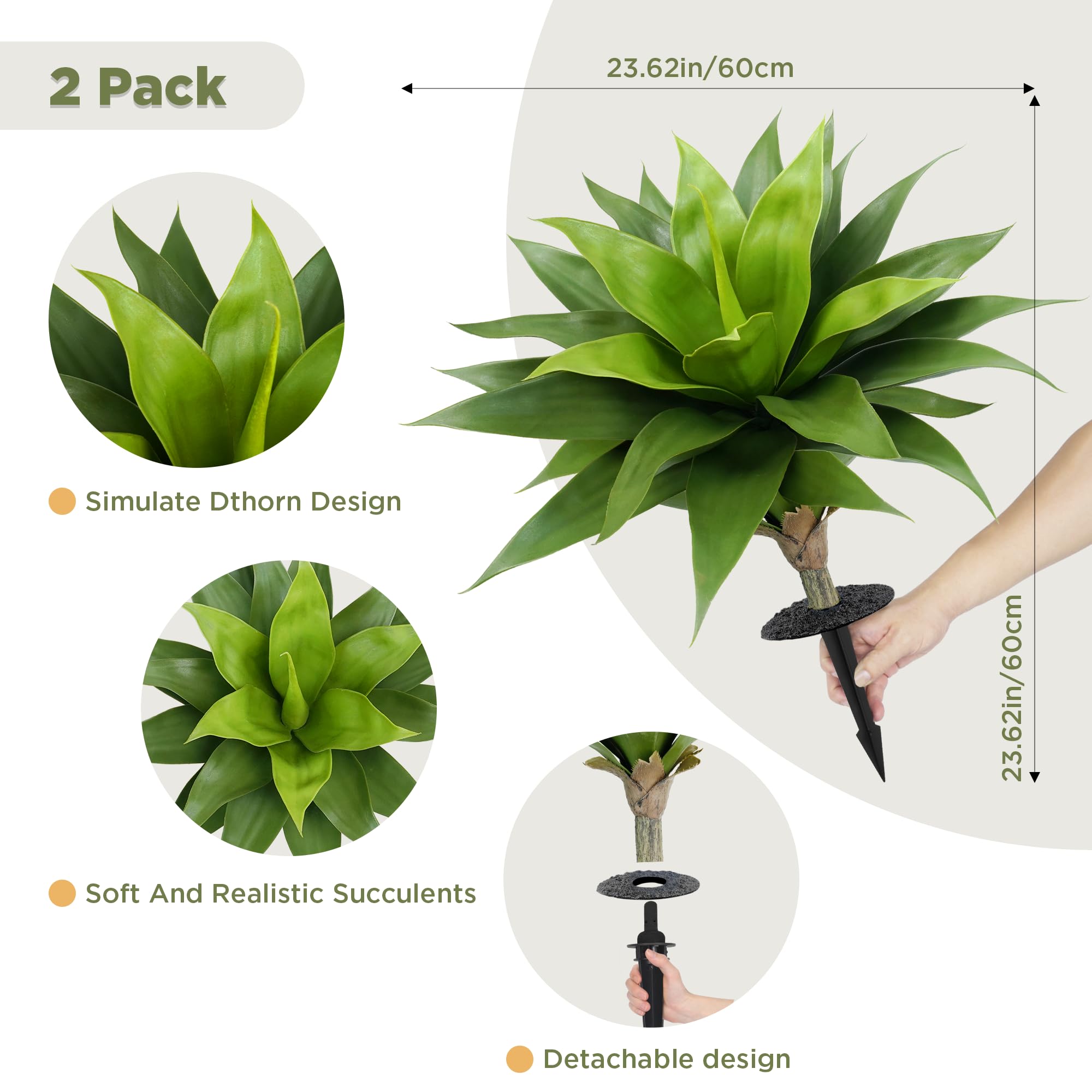 Vitalismo Piante grasse finte, piante grasse artificiali per interni ed esterni, in agave sintetica, 65 cm di larghezza, resistenti ai raggi UV, fioriere per porta d'ingresso, giardino, decorazione