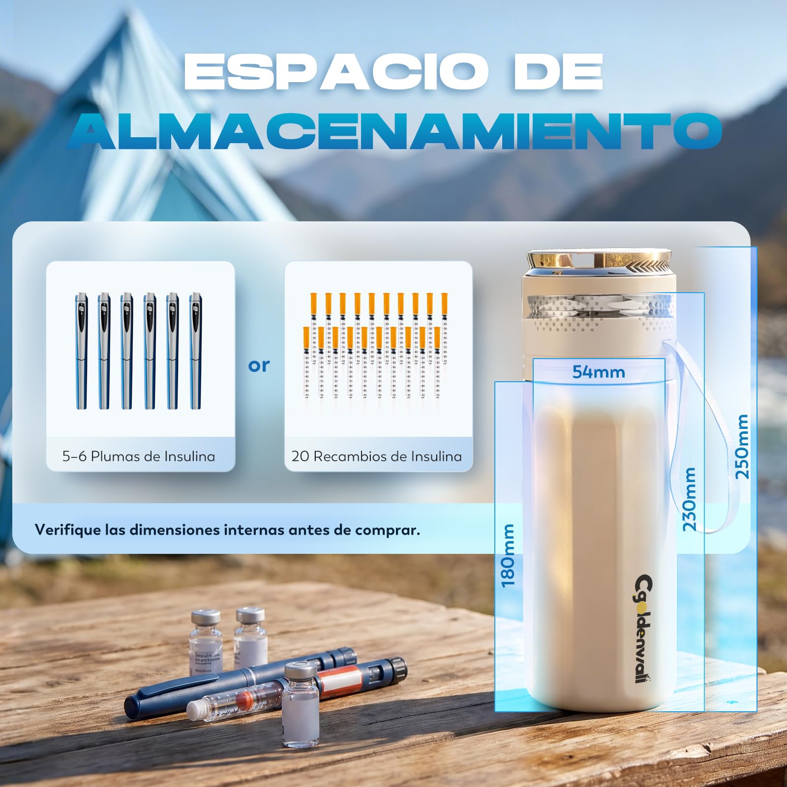 CGOLDENWALL Nevera eléctrica de insulina con indicador de temperatura, refrigeración USB de 2 – 20 °C, refrigerador portátil para viajes (blanco)