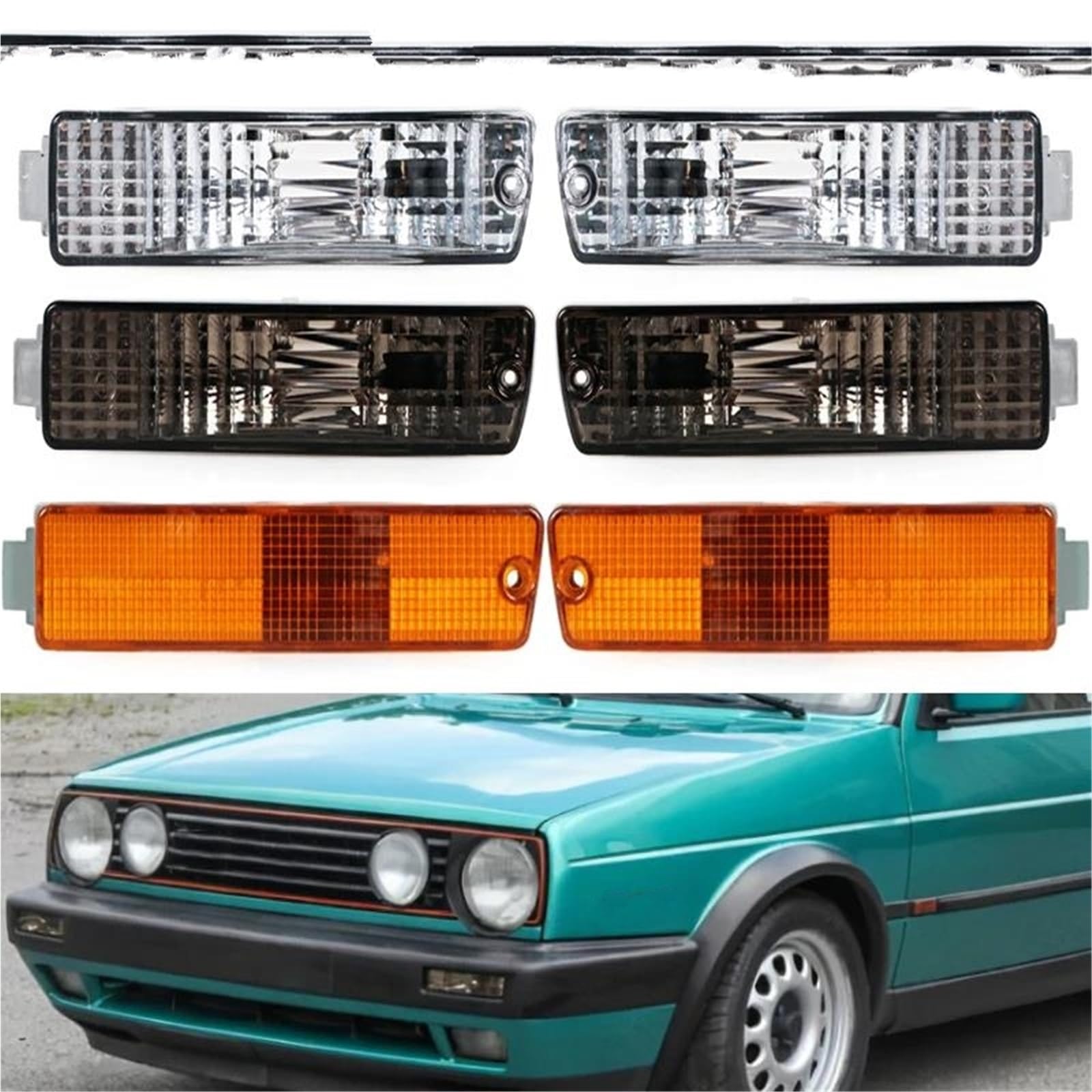 Clignotants Auto Lot De 2 Clignotants De Pare-Chocs Avant pour VW pour Golf 2 MK2 pour Jetta 2 MK2 1980-1992, avec Harnais Et Accessoires Indicateurs Latéraux(Black-1Pair)