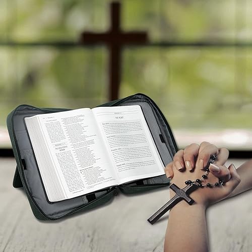 Miniatura 9 de Funda grande para la Biblia para hombres y mujeres con correa para el hombro, funda extra para la Biblia con soporte para libros, bolsa de Biblia