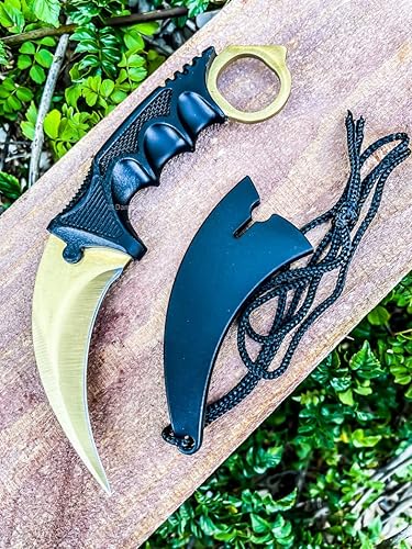 DamaskerUS Cuchillo táctico de caza de 7.5 pulgadas, cuchillo de karambit, funda de paracaídas, hoja fija