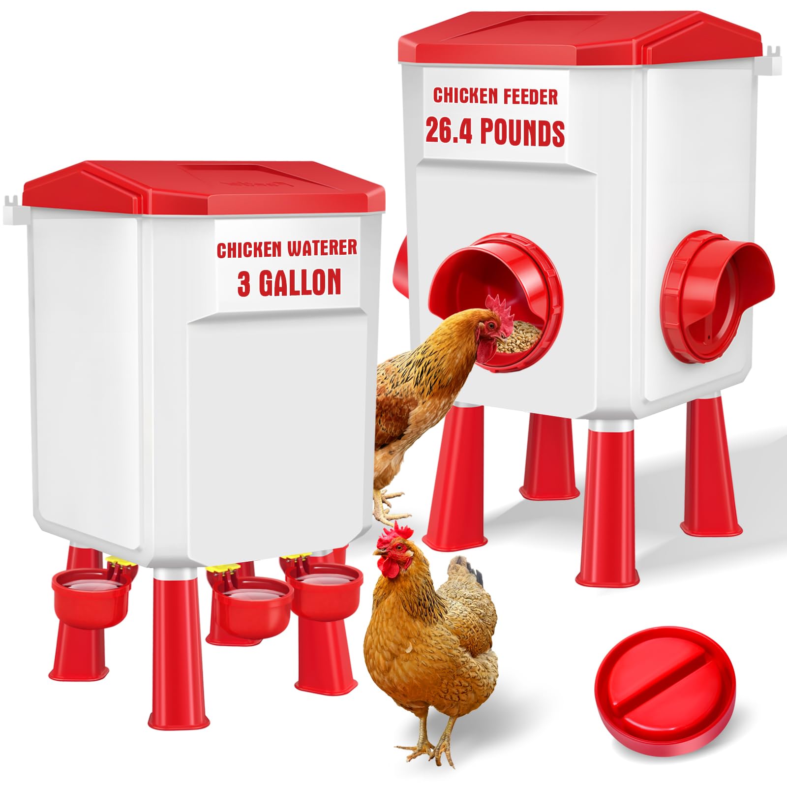 Hühnerfutterstation und Tränke Set 3 Gallon/12.0 kg, Automatischer Küken-Futterspender und Tränken Set Kein Abfall, Geflügel-Futterspender Groß für Hühner/Enten/Geflügel