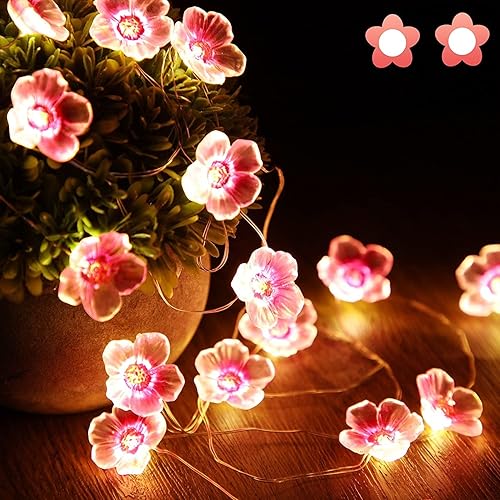 Mudder 13 FT 40 LEDs Cherry Blossom Flower String Lights for Bedroom, Pink Fairy Lights USB and Battery Operated Decorative String Lights Indoor Outdoor(2 Pack) - 2