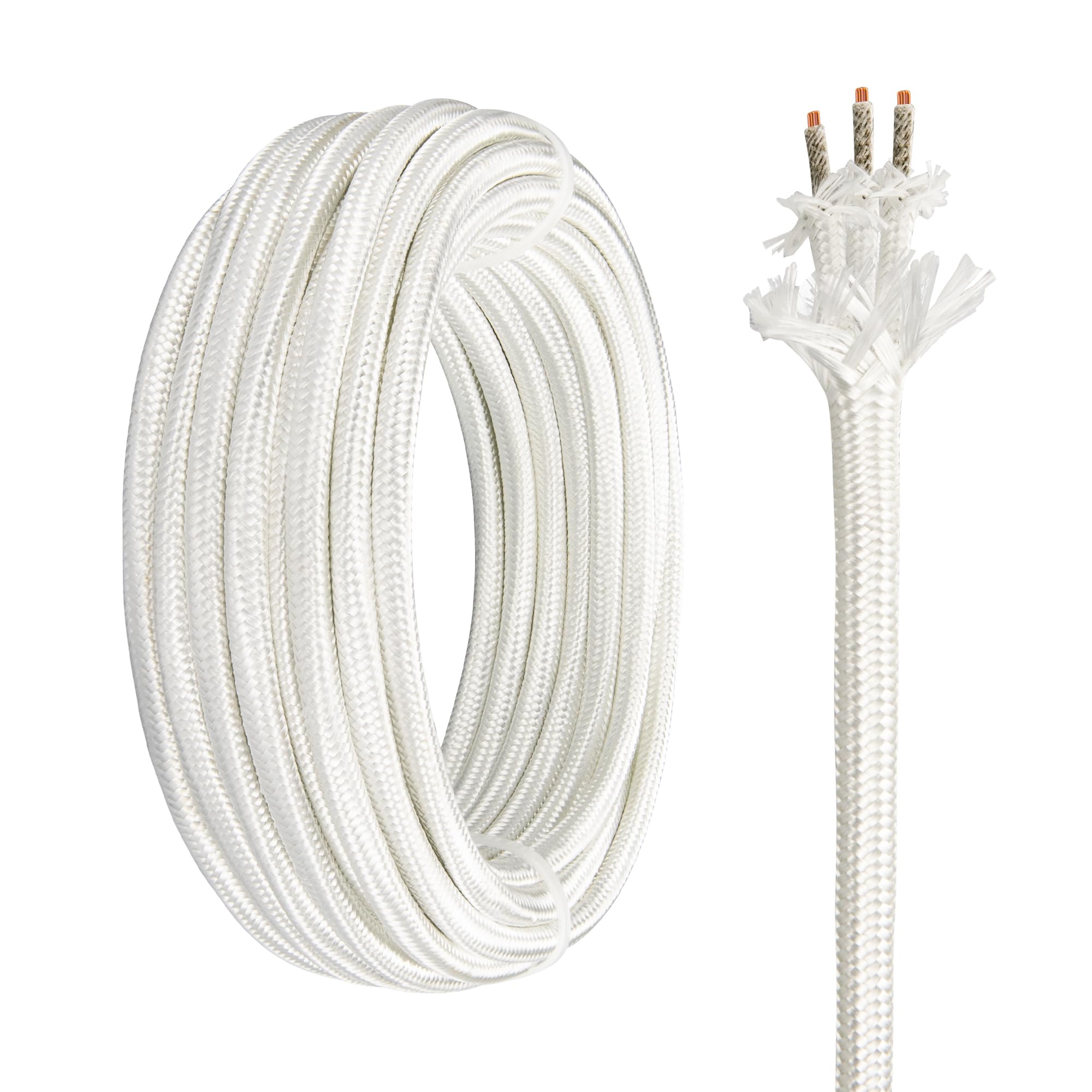 URCIANOW 0.75mm 3 core Mica Cable 10M High Temp Wire Insulated 500 Degrees Celsius High Temperature Braided Wire Cable White