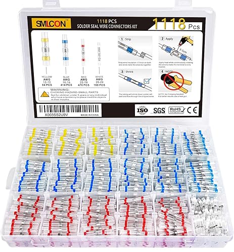 Miniatura 7 de 131 conectores de alambre de sellado de soldadura, conectores de alambre termorretráctiles, kit de conectores a tope de soldadura impermeables,