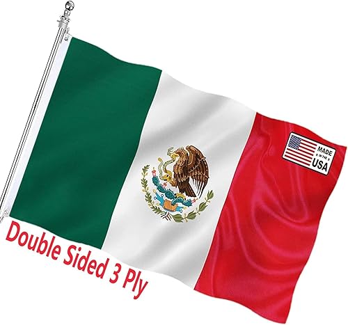 Bandera mexicana de 2 x 3 pulgadas, doble cara, para exteriores, 3 capas, poliéster 200D resistente y cabecera de lona duradera