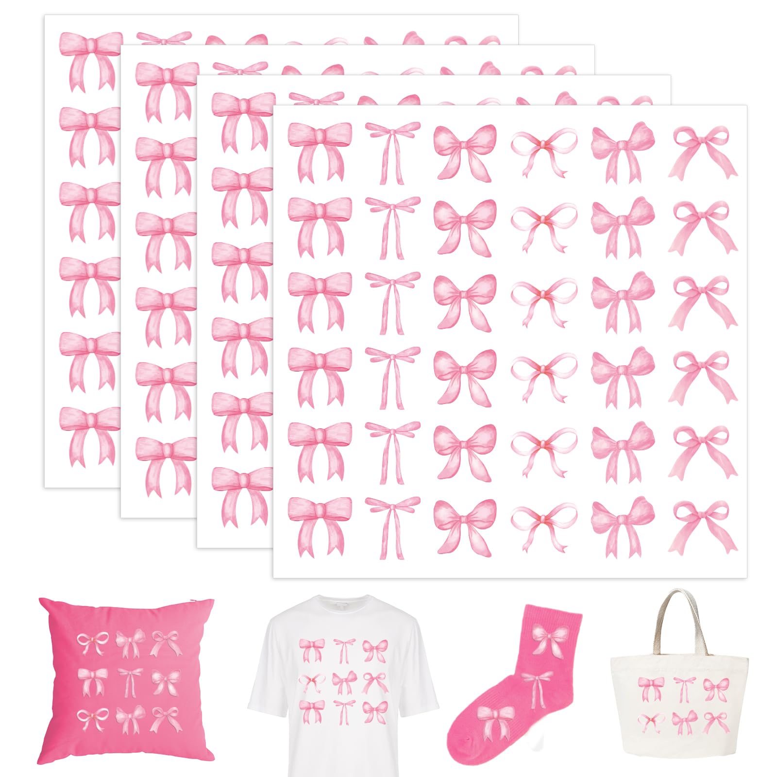 Feuilles thermocollantes pour tissu motifs nœud rose Whaline 8 pièces
