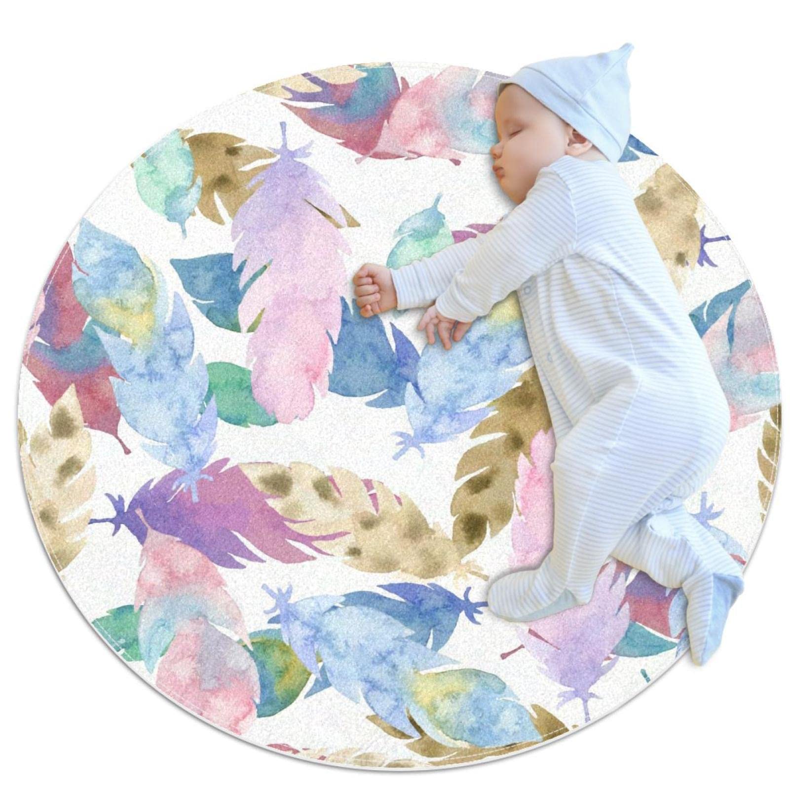 Tapis de salle de bain antidérapant pour éviter les chutes, rond 1m style plumes