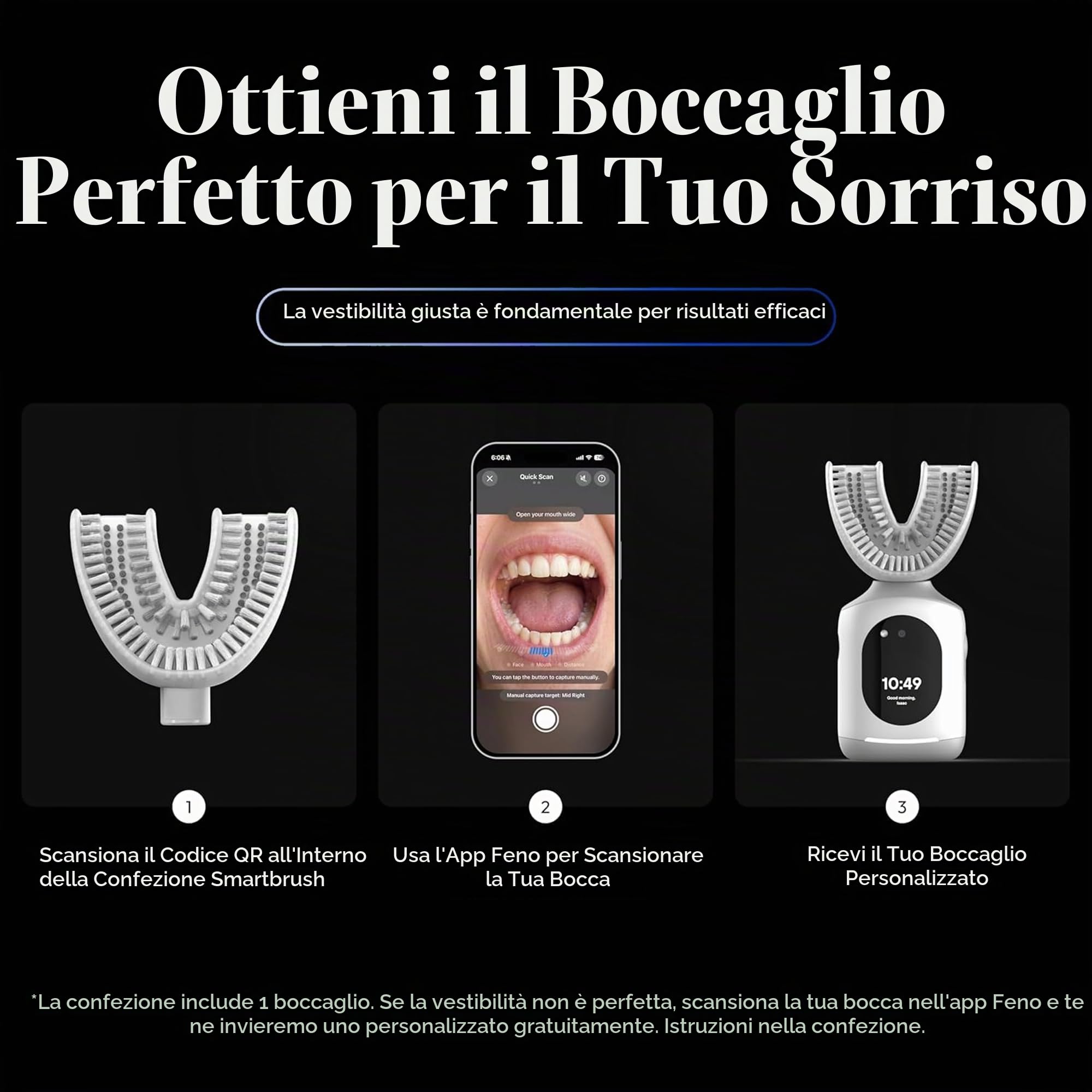 Feno Smartbrush Spazzolino Elettrico Oscillante AI-Powered con App e Boccaglio Personalizzato, Pulizia Profonda 20 Secondi Ricaricabile