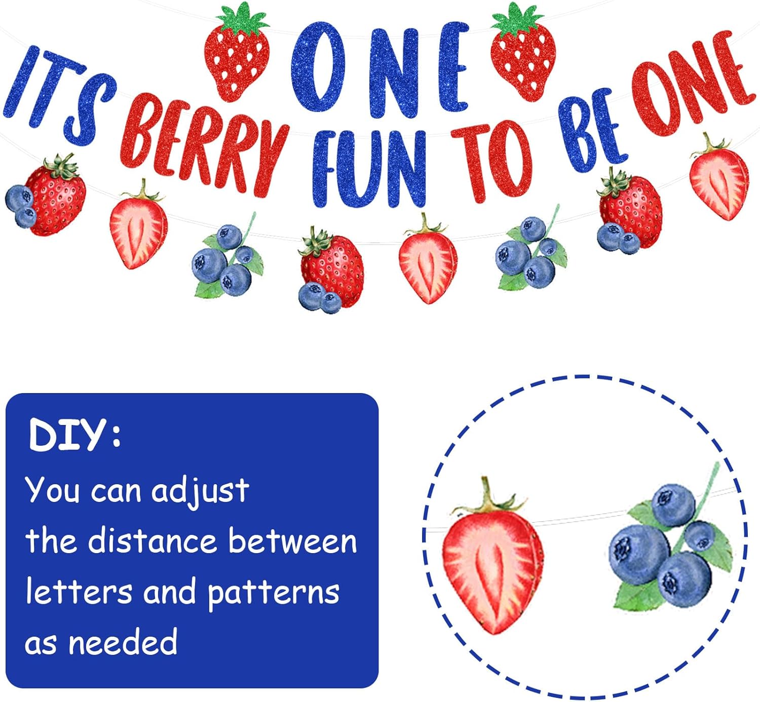 Berry First Birthday Decorations Strawberry Blueberry It’s Berry Fun to Be One Banner Sweet One Cake and Cupcake Toppers with Balloons for Fruit Themed 1st Birthday Party Supplies - Image 3