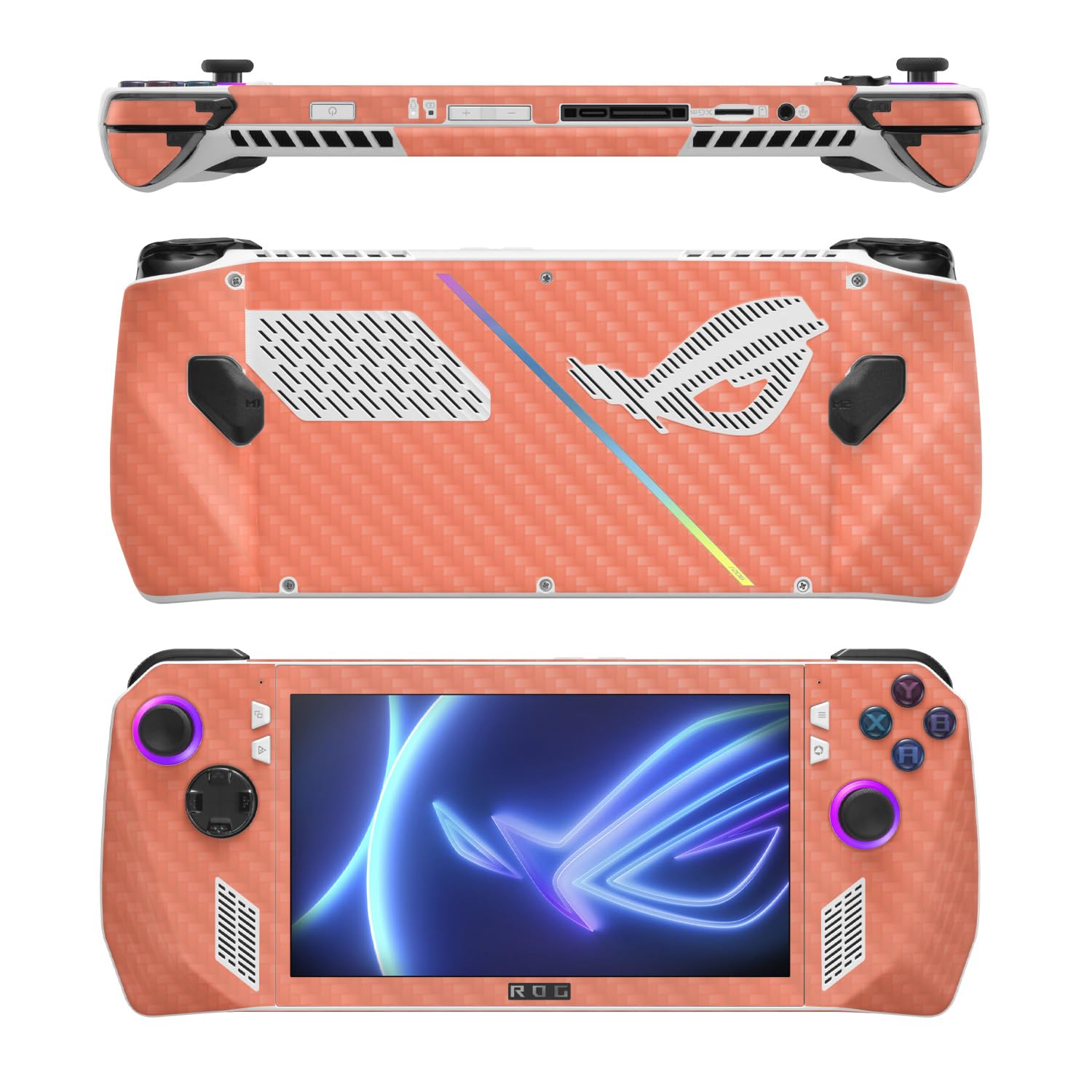 MightySkins Carbon Fiber Skin Compatible with Asus ROG Ally - Solid Salmon | Protective, Durable Textured Carbon Fiber Finish | Easy to Apply