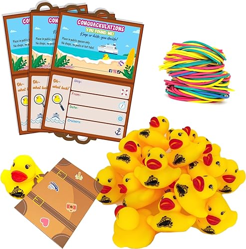 Miniatura 8 de Patos de goma de crucero para crucero, tarjeta de juegos de patitos, 20 patos de goma, 20 etiquetas de pato, 20 bandas de goma, 3 x 4.7 pulgadas,