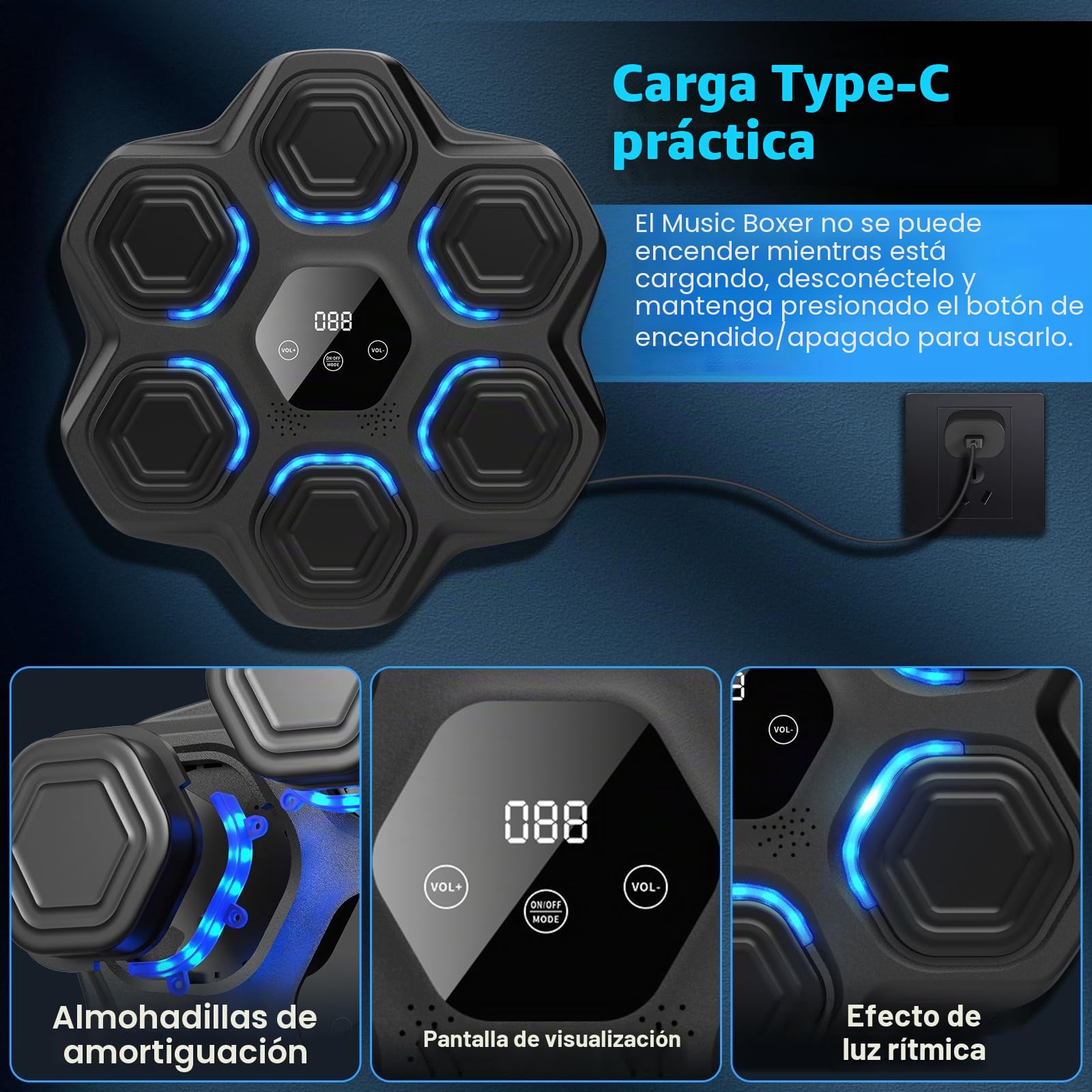 Máquina de Boxeo Musical Adulto Beatpunch Máquina Boxeo Música de Pared con Luz LED y Guantes de Boxeo, Beat Punch Máquina Boxeo Musical para Adultos/Niños, Artículos de Entrenamiento para Boxeo Casa