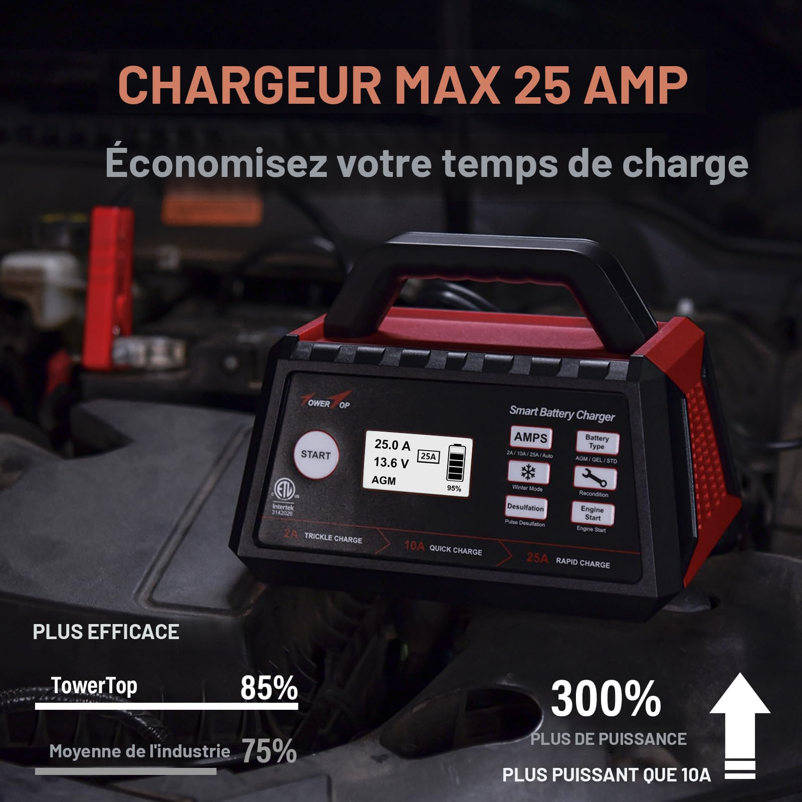 HTRC 10A Chargeur De Batterie Voiture 12V/24V, Chargeur Batterie