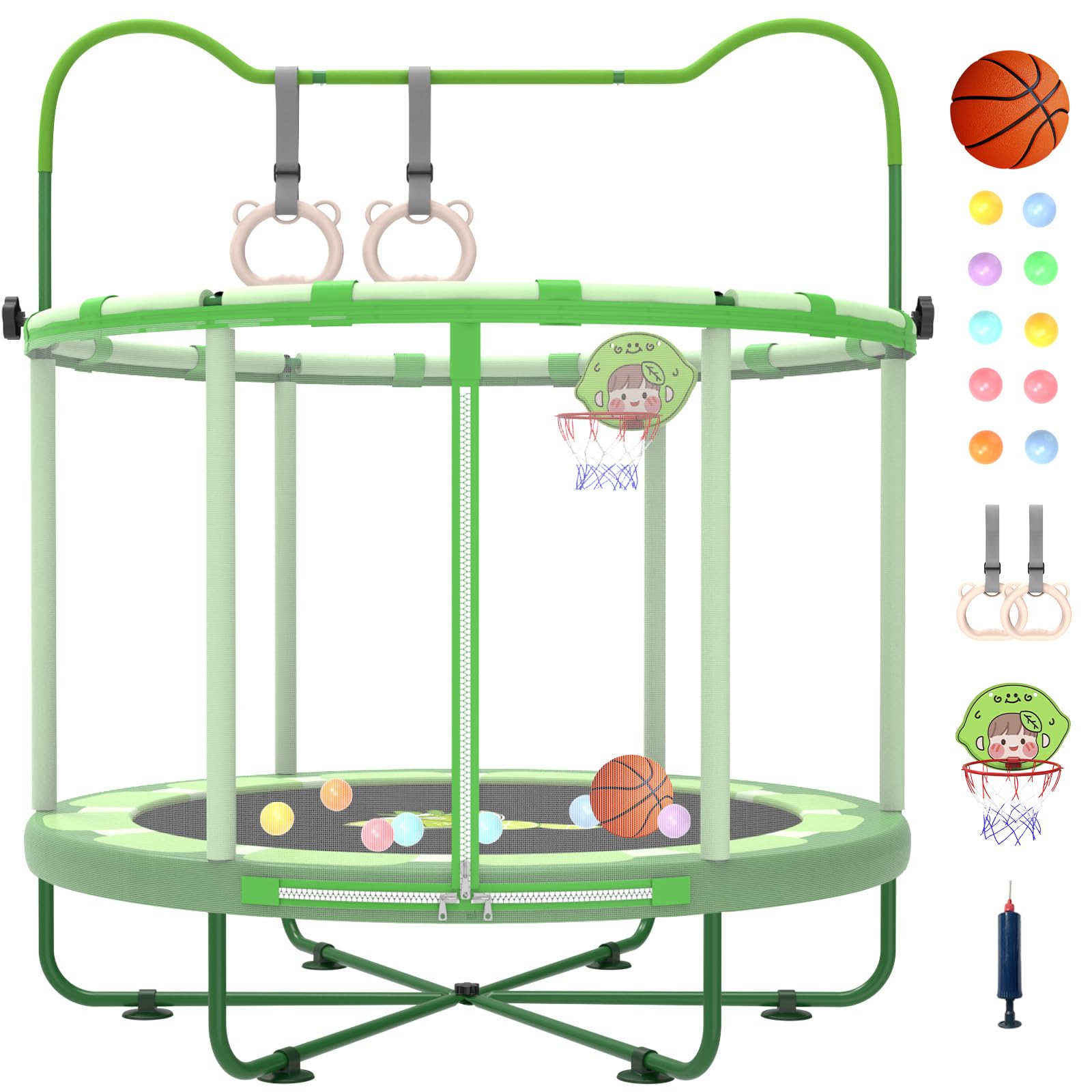 Gardenature 5ft/60'' Toddler Trampoline,Kids Trampoline Indoor&Outdoor for Ages 1-6,Mini Trampoline for Kids with Adjustable Gym Bar,Small Trampoline for Baby with Enclosure,Gift for Boys&Girls