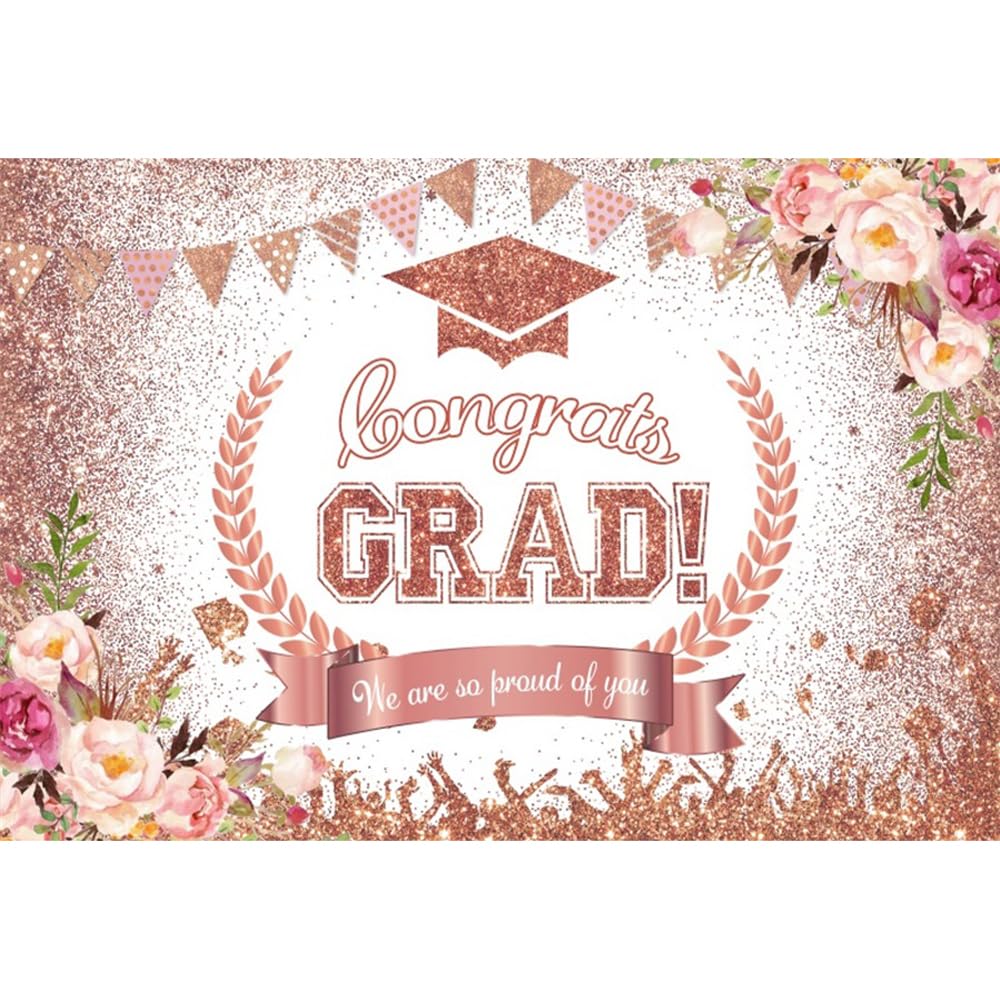 Leyiyi 7x5ft Congrats Grad Backdrop for Photography Rose Gold Trencher Cap We are So Proud of You Background Pink Rose Luxurious Glitter Bokeh Bckdrop