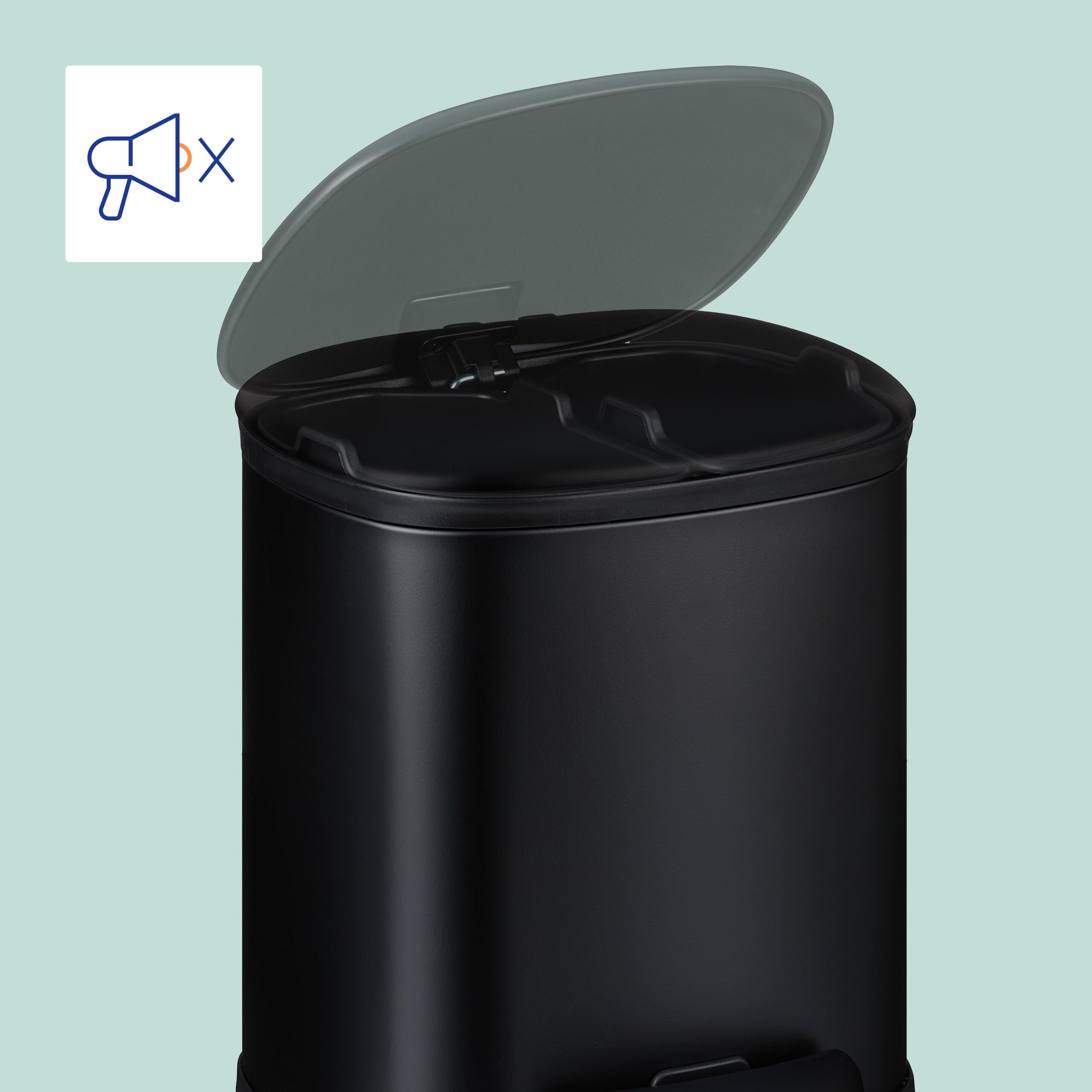 Relaxdays Cubo de Basura Baño 5 litros, Papelera con Tapa, Acabado Mate, con Pedal, 2 Cubos Interiores Extraíbles, Negro
