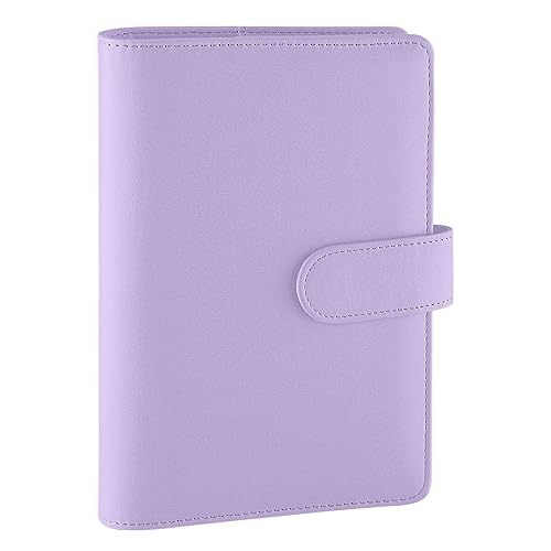 Antner A6 PU Leather Notebook Binder - Refillable 6 Ring for A6 Filler Paper, Loose Leaf Personal Planner Cover With Magnetic Buckle Closure, Purple
