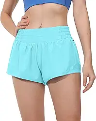 Short feminino de corrida de secagem rápida para treino esportivo, Azul, XGG