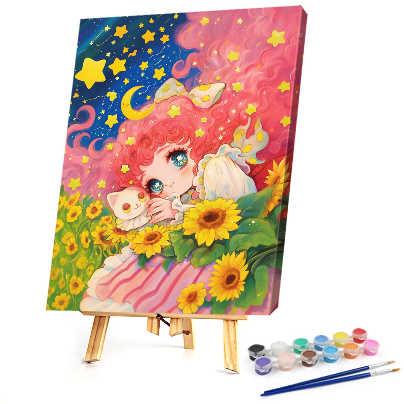 Poetrydraw Girls Starry Sunflower Diy Paint By Numbers Kit 17.72X21.65inch Canvas Oil Painting For Beginners & Adults Gift Wall Decor (Starry Sunflower )