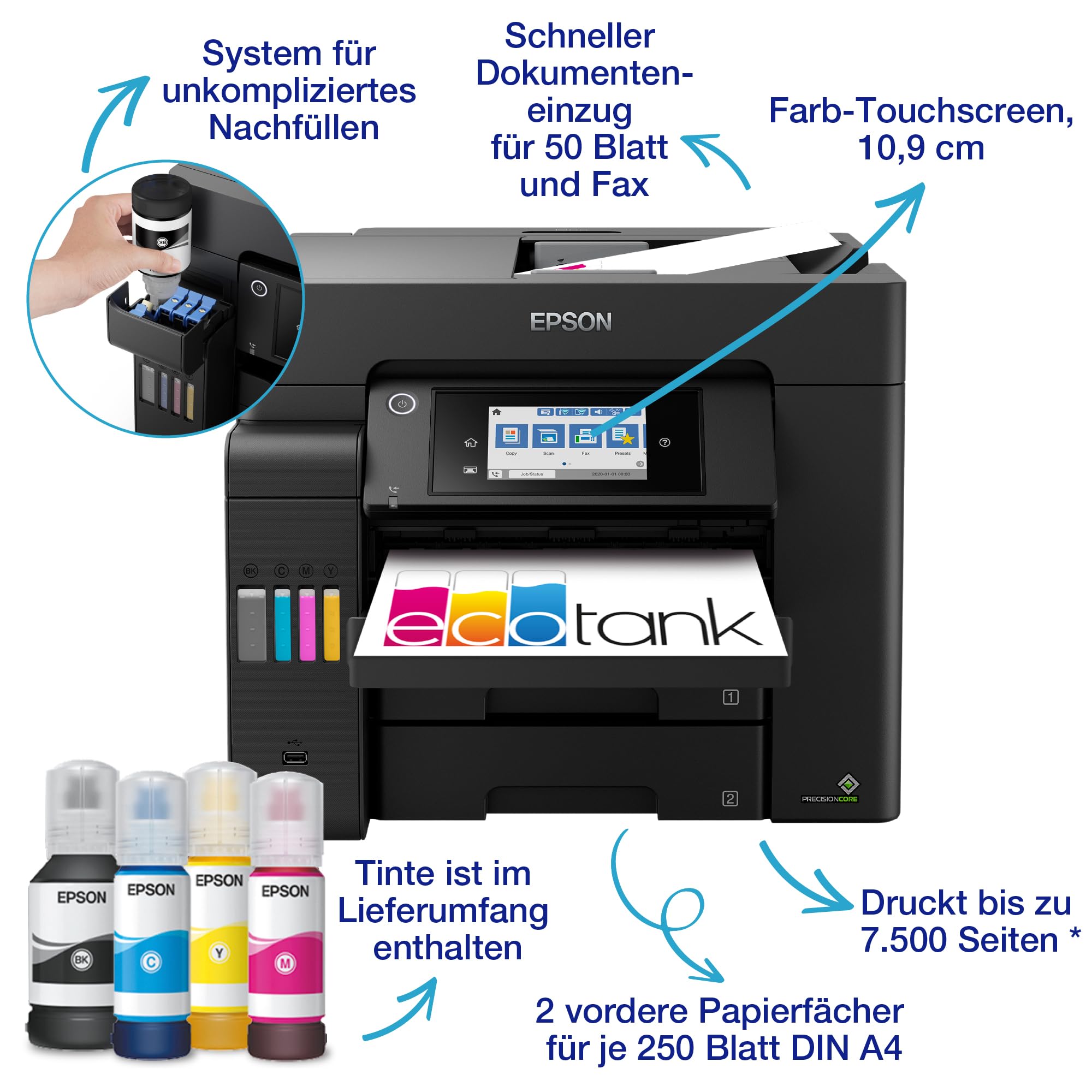 Epson EcoTank ET-5805 DIN-A4-Multifunktions-Wi-Fi-Tintentankdrucker mit Fax – Bild 2
