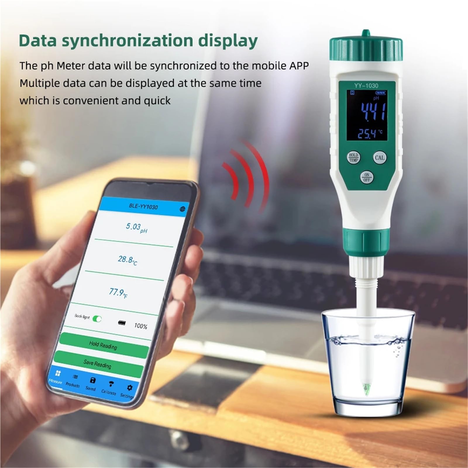Misuratore di PH Intelligente a LED Bluetooth for Acquario, Spa, Piscina, Tester for Il monitoraggio della qualità Acqua, for Terreno, Cosmetici, Alimenti, Formaggio, Carne, Frutta, Impasto