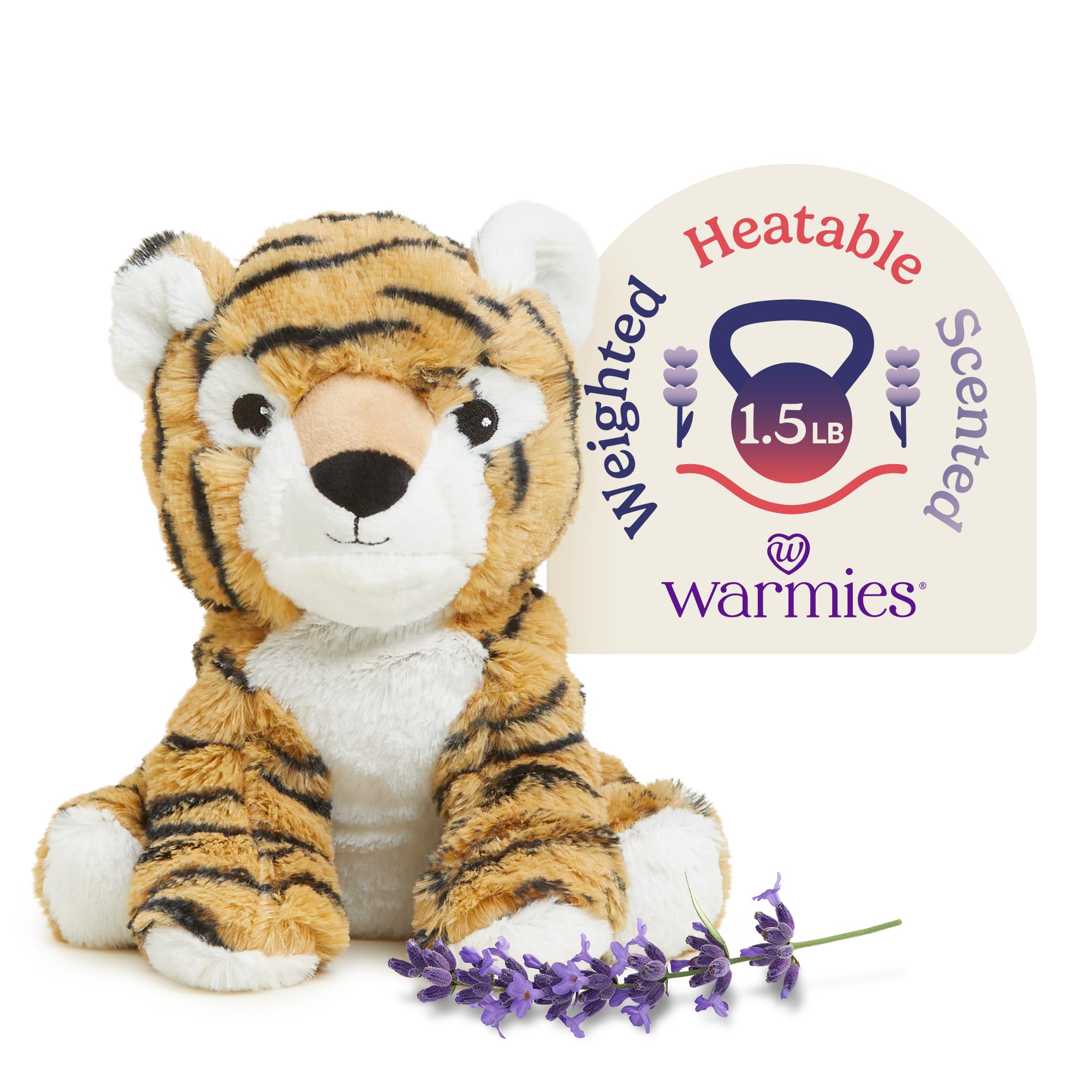 warmies Microwavable & Weighted Stuffed Animals, Tiger - Heated Stuffed Animal Plushie for Warmth & Comfort - Cute Soft Plush Toys for Adults & Children (Boys, Girls, Babies & Toddlers)