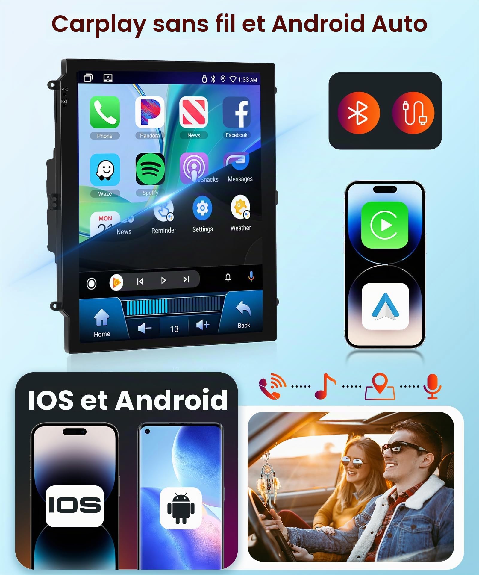 【4+64G】 Hodozzy Carplay Autoradio pour Chevrolet Cruze J300 2009-2014, 9.7 Pouce Touchsreen avec Android Auto/EQ/Mirror Link/WiFi/GPS/RDS/FM/Bluetooth 5.0/USB+Canbus