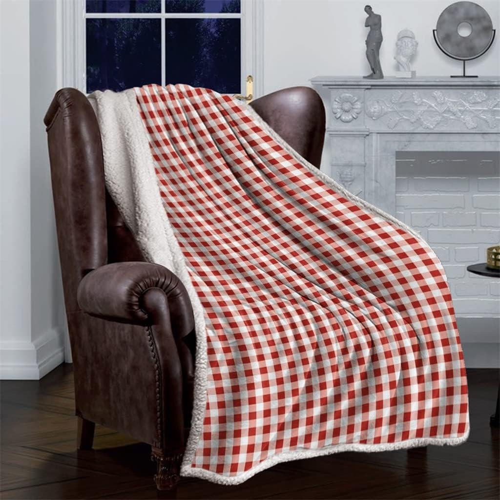 White Red Plaid Simple Sherpa Blanket Thick Velvet Flannel Bedspreads Office Nap Throw Sofa Cover Bedding