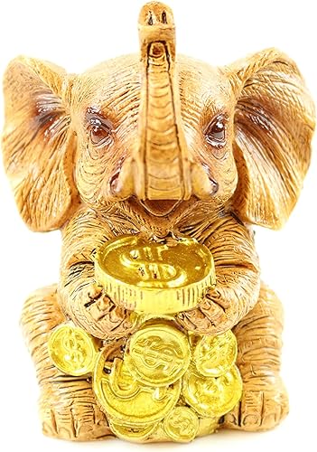 Miniatura 4 de usamjtable Juego de 4 estatuas de tronco de elefante dorado, riqueza de la suerte de Feng Shui, decoración del hogar, cumpleaños, felicitación,