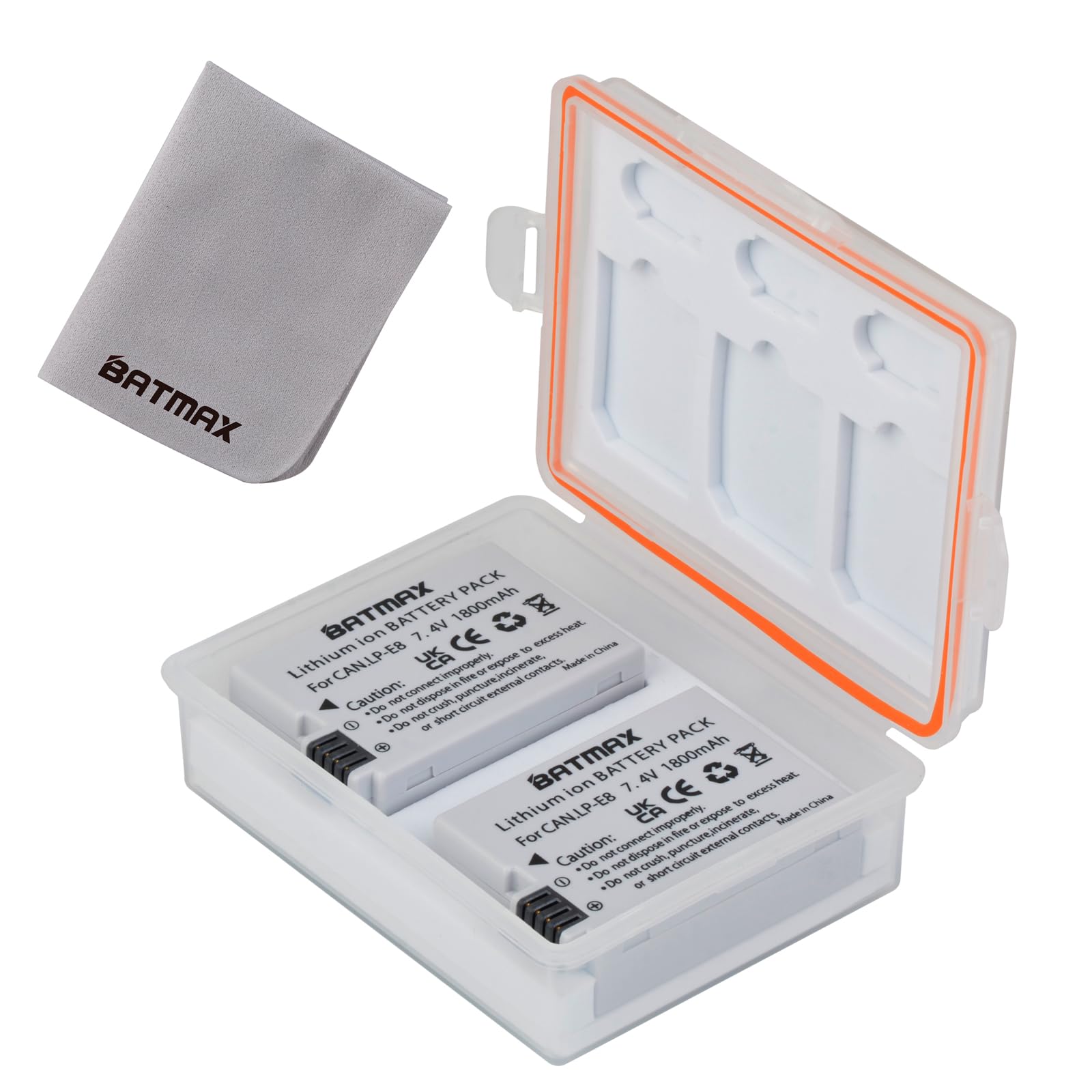 Batmax 2Pcs LP-E8 Battery with Battery Storage Case Compatible with Canon Rebel T3i, T2i, T4i, T5i, EOS 600D, 550D, 650D, 700D, Kiss X5, X4, Kiss X6i, Kiss X7i Digital Camera