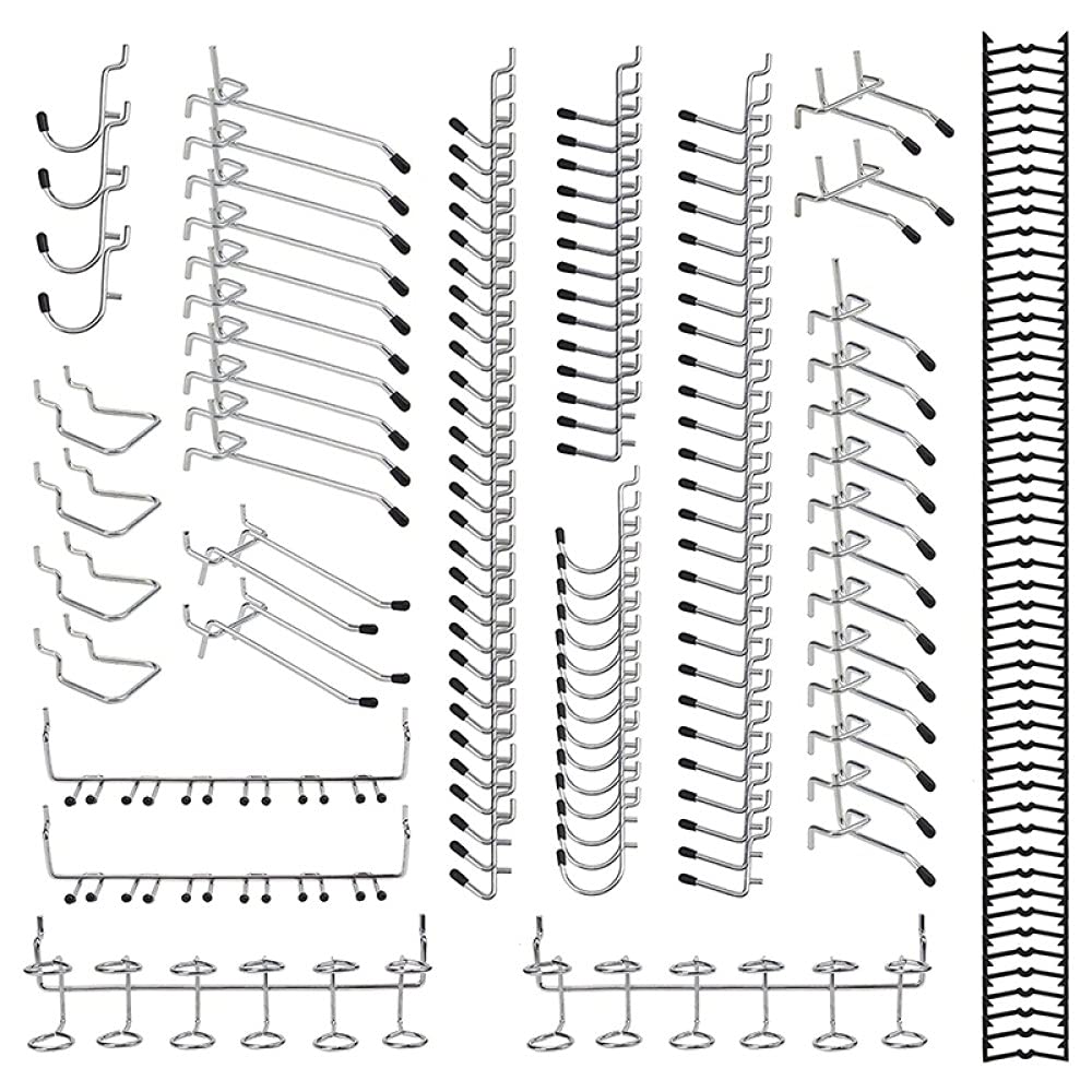 170 PCS Surtido de ganchos para tablero de clavijas Accesorios para tablero de clavijas, Kit de tablero de clavijas, Juego de ganchos de clavija con ganchos de metal, Cerraduras de clavija, A