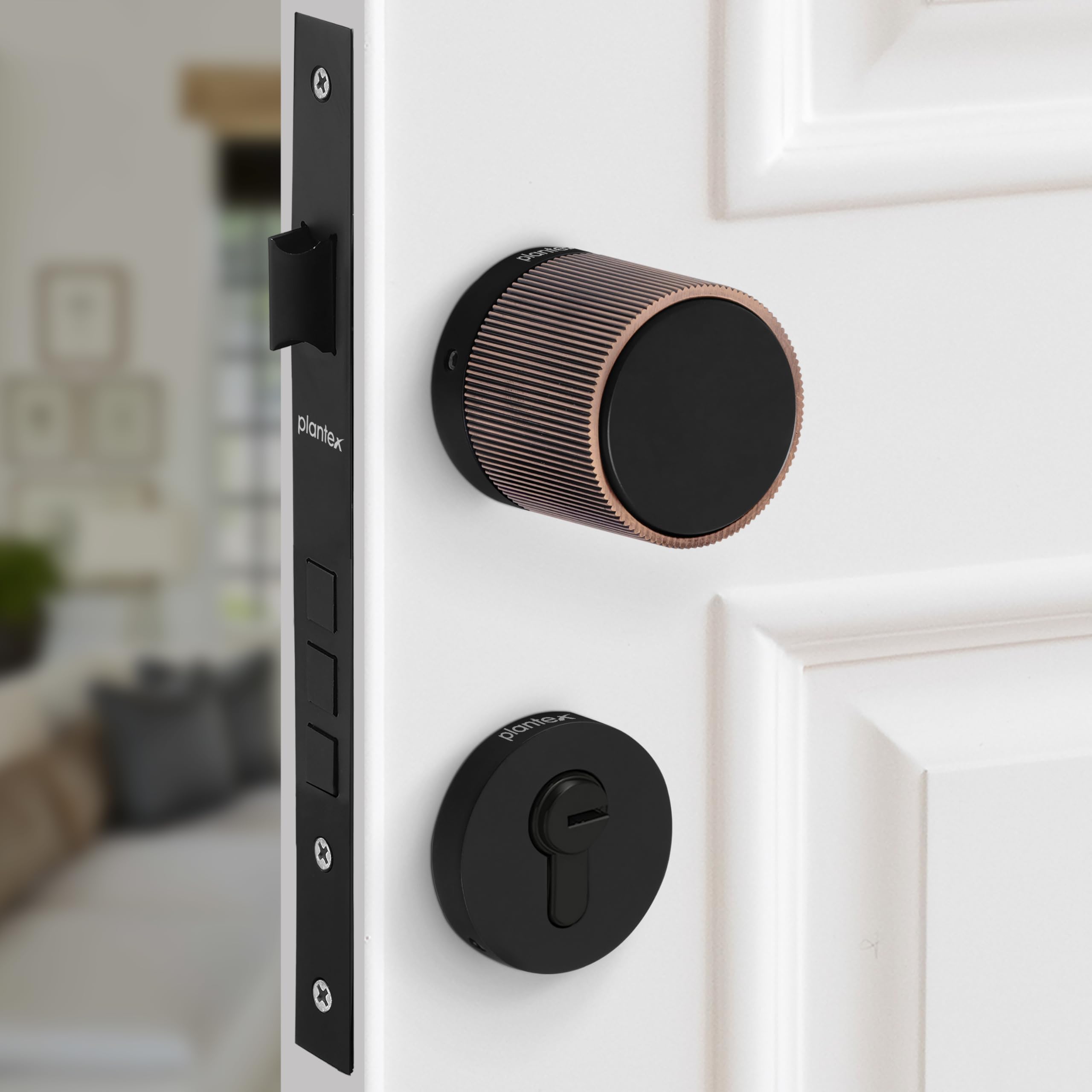 Plantex Main Door Mortise Lock/Heavy Duty Door Knob Lock/Pull Handle Set for Home/Office - Door Accessories - (Brass Antique - Black) — Amazon image 10
