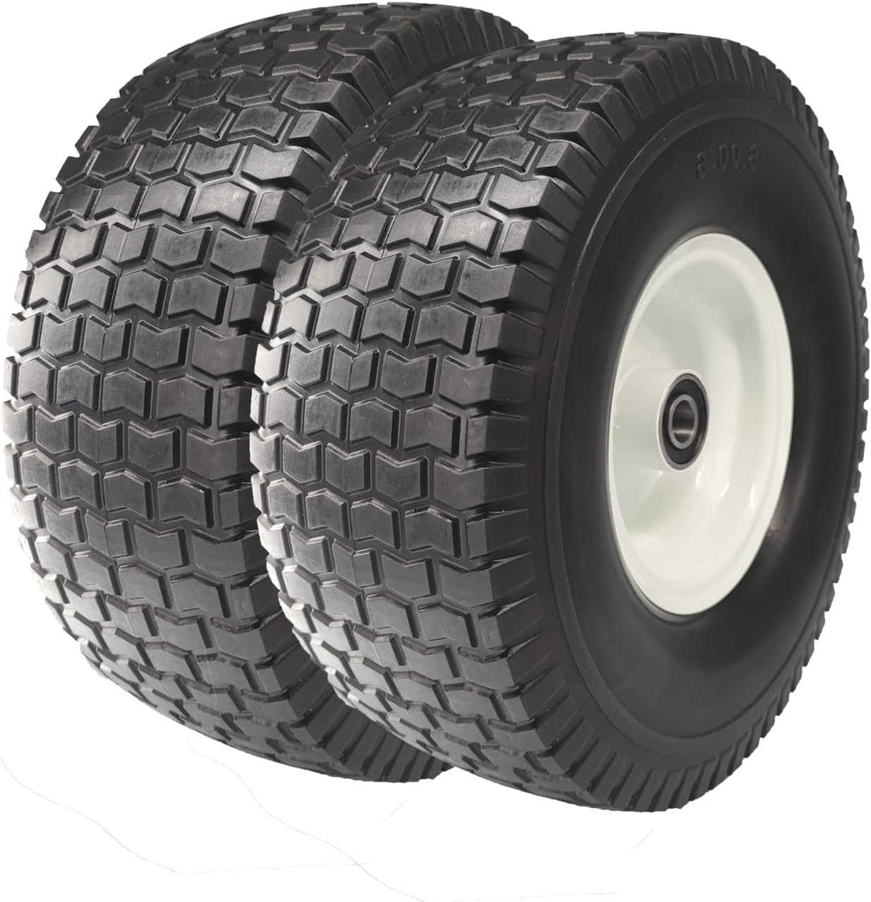 13x5.00-6" Flat Free Tire and Wheel, 3/4 & 5/8" Axle Size, 3" Centered Hub for Zero Turn Lawn Mower Wheelbarrow Farm Tractor Equipment, Set of 2