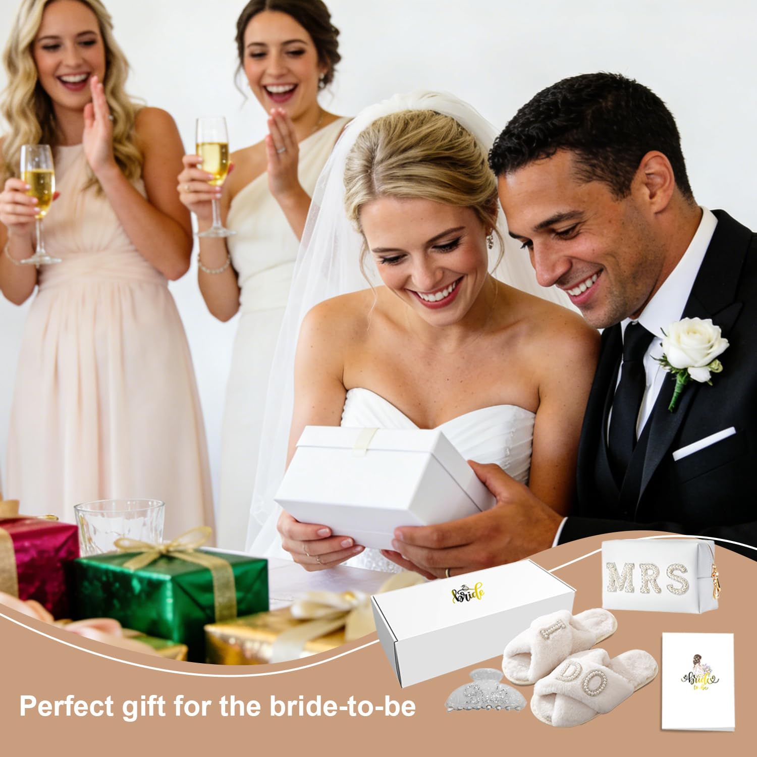 Personalized Initial Bridal Shower Gifts Box Set, Bride Slippers MRS Cosmetic Bag Bride Hair Clip Wedding Gifts for Bride, Bride to be Gifts Bachelorette Gifts