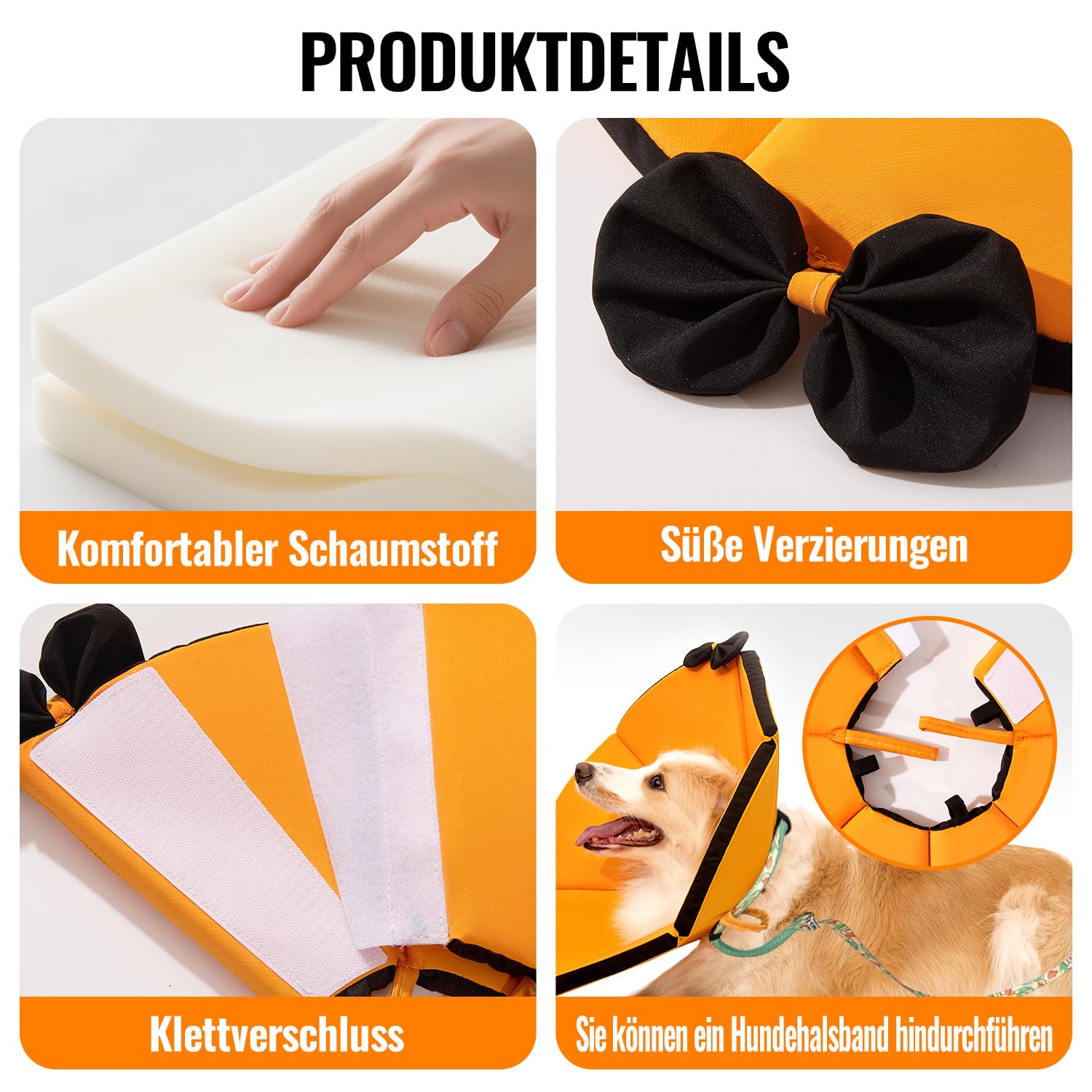 GGW Weiche Halskrause Hund verstellbar atmungsaktiv (Orange, L) | Bequemer Leckchutz-Schutzkragen für Hunde. Ideal für postoperative Pflege oder Hautjucken. Verstellbarer Halsumfang.